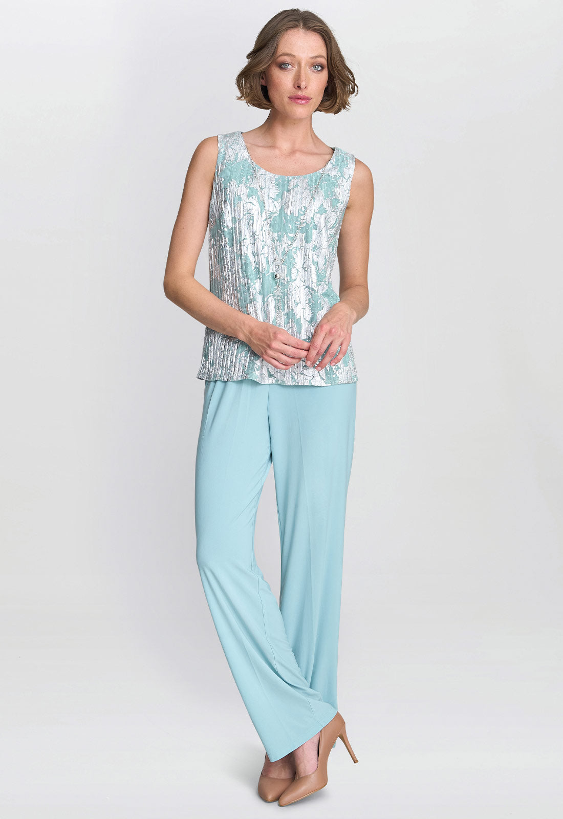 Gina Bacconi Aqua Mabel Three Piece Jacquard Trouser Suit