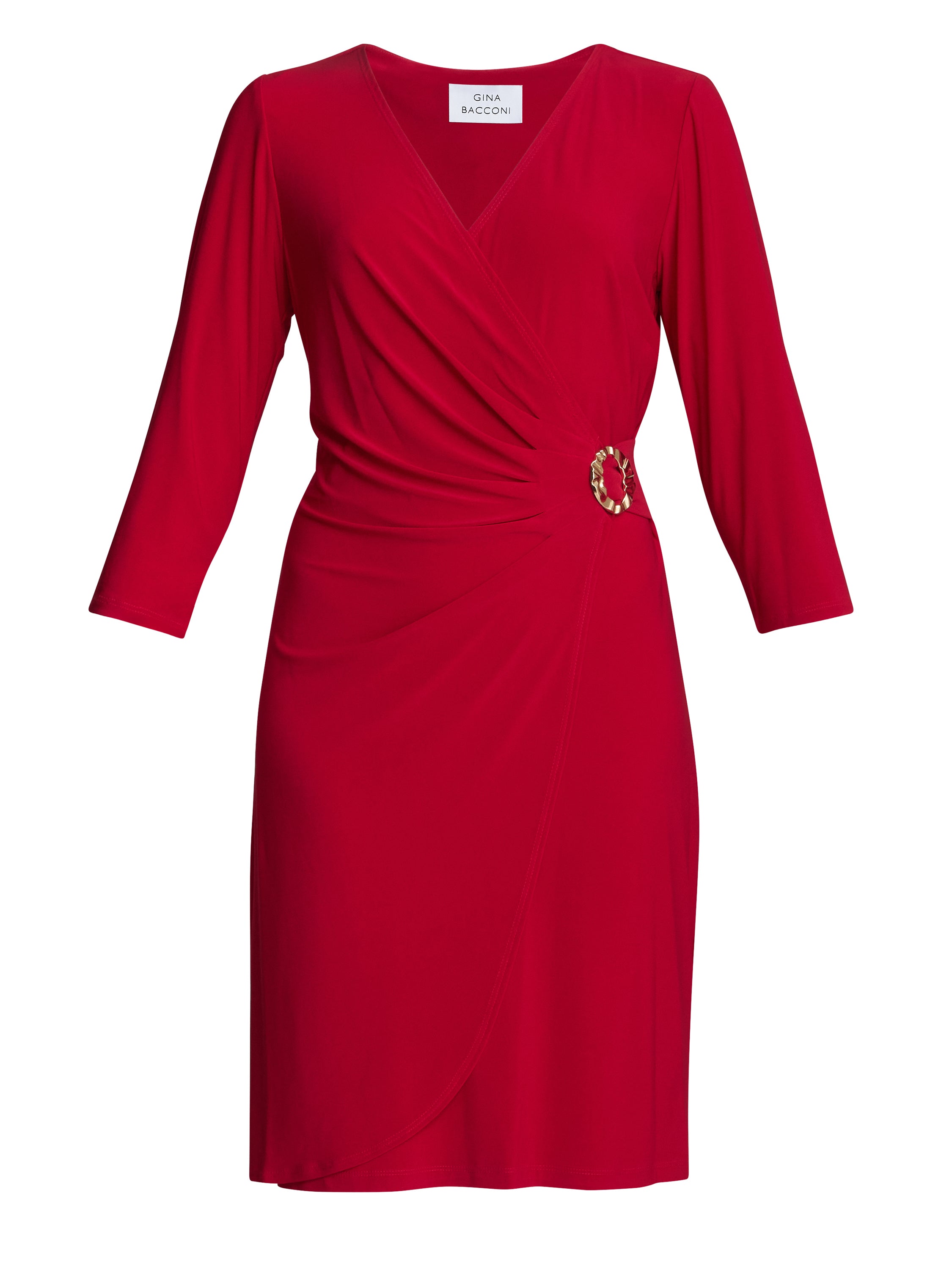 Gina Bacconi Red Tilda Jersey Dress With Embellished Buckle