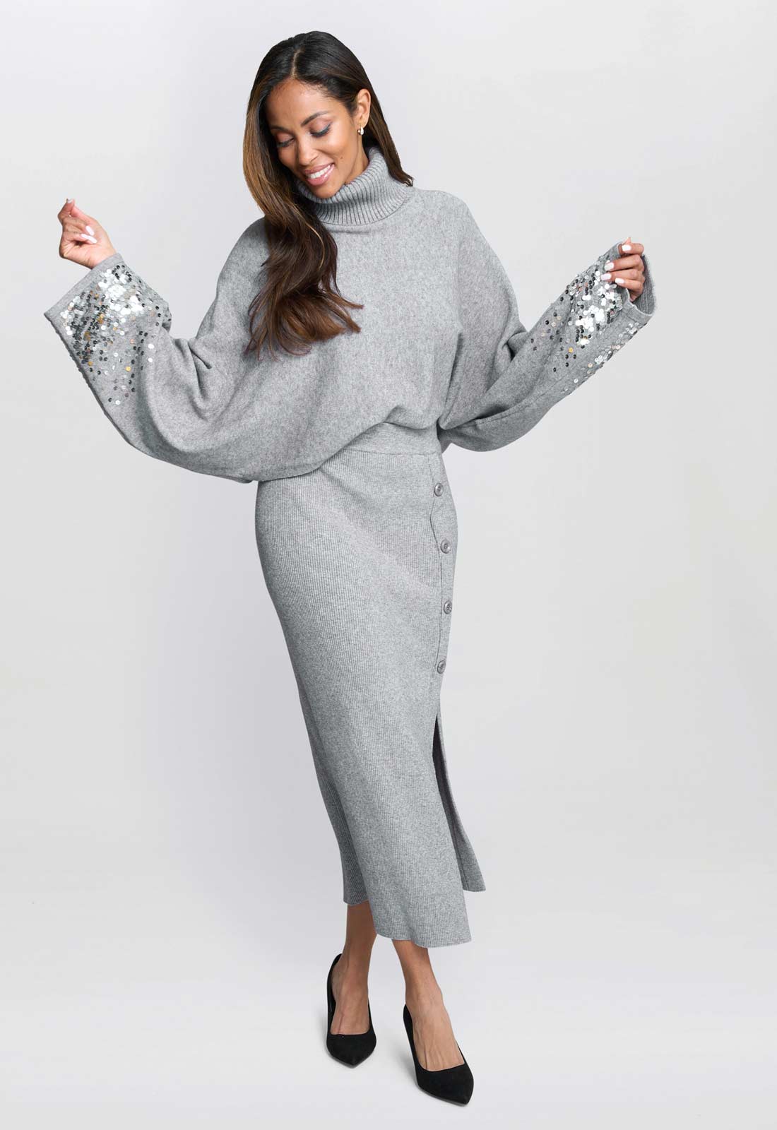 Gina Bacconi Grey Vanna Sequin Cuff Jumper