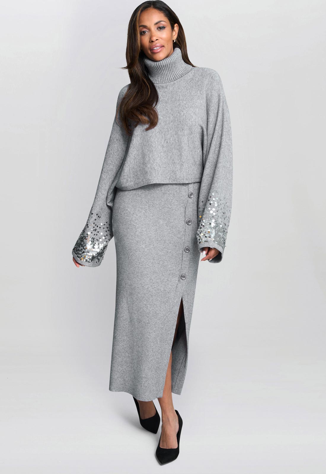 Gina Bacconi Grey Vanna Sequin Cuff Jumper