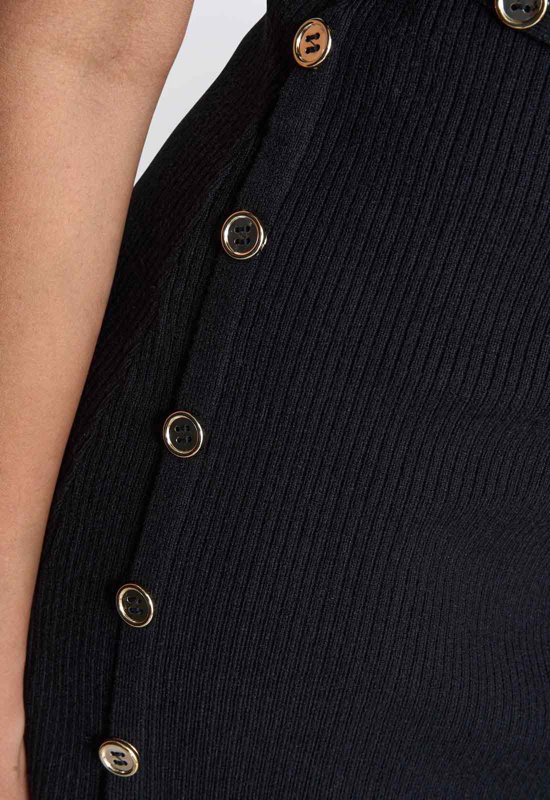 Gina Bacconi Black / Gold Vickie Button Detail Knit Dress