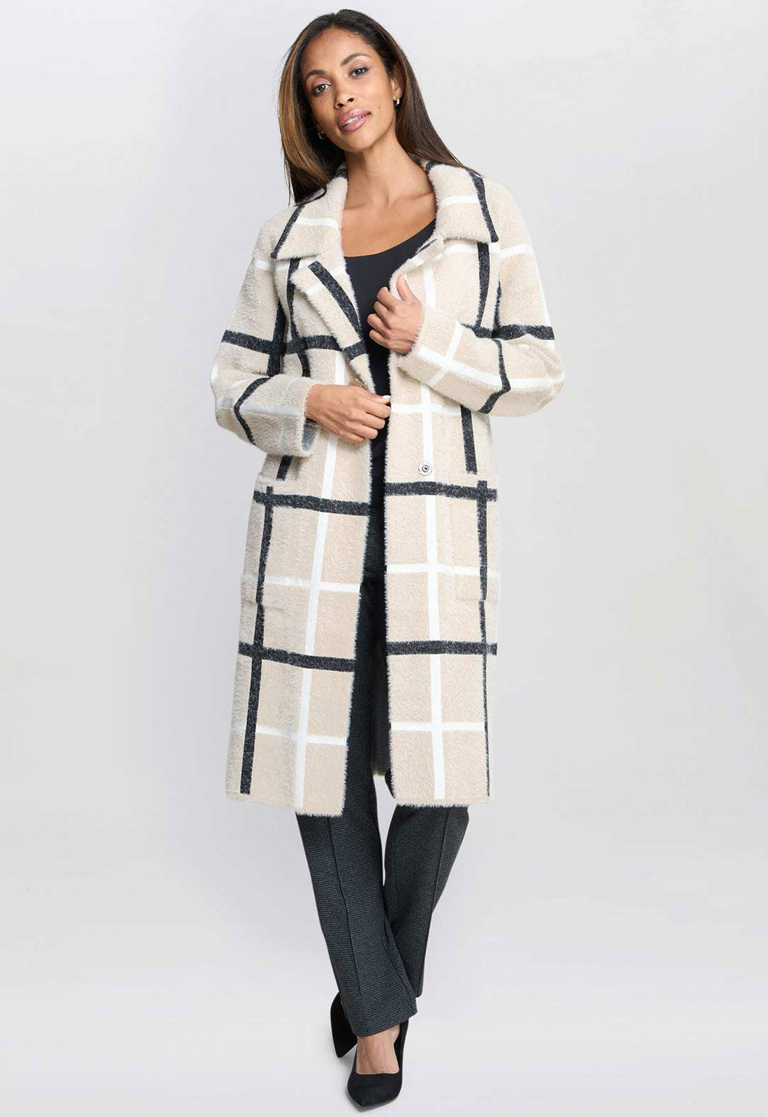 Gina Bacconi Black / Beige Winslet Checked Coat