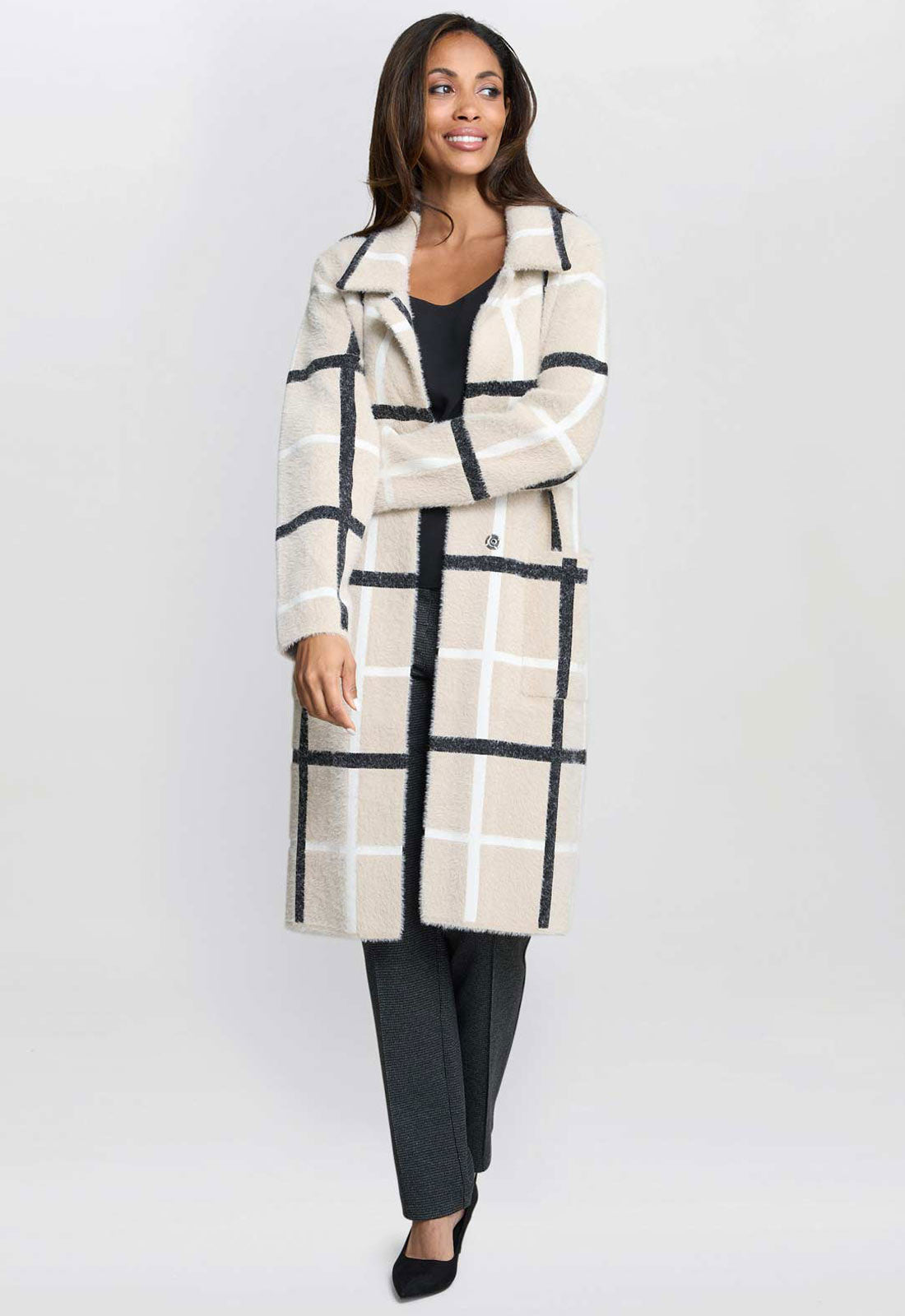 Gina Bacconi Black / Beige Winslet Checked Coat