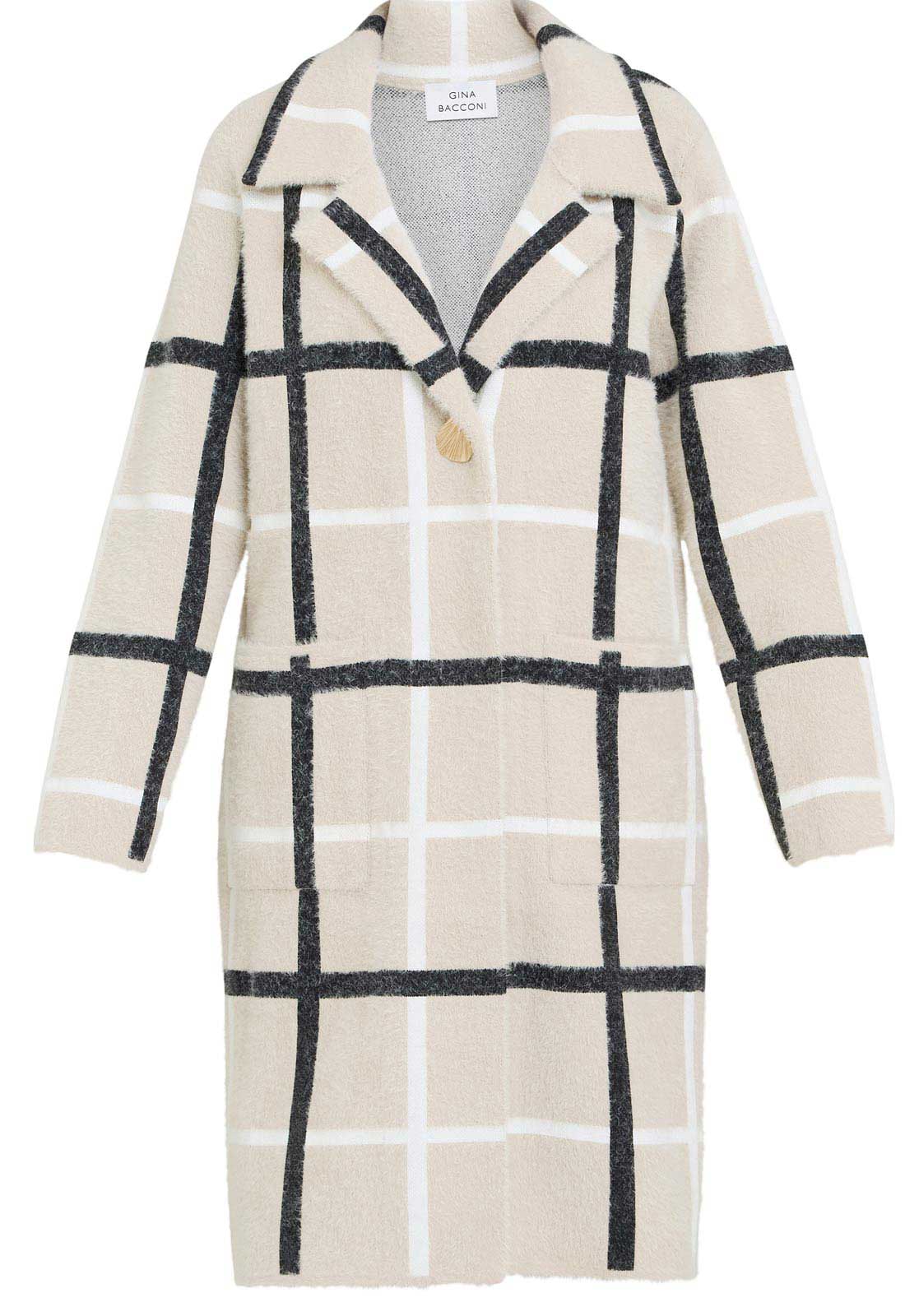 Gina Bacconi Black / Beige Winslet Checked Coat