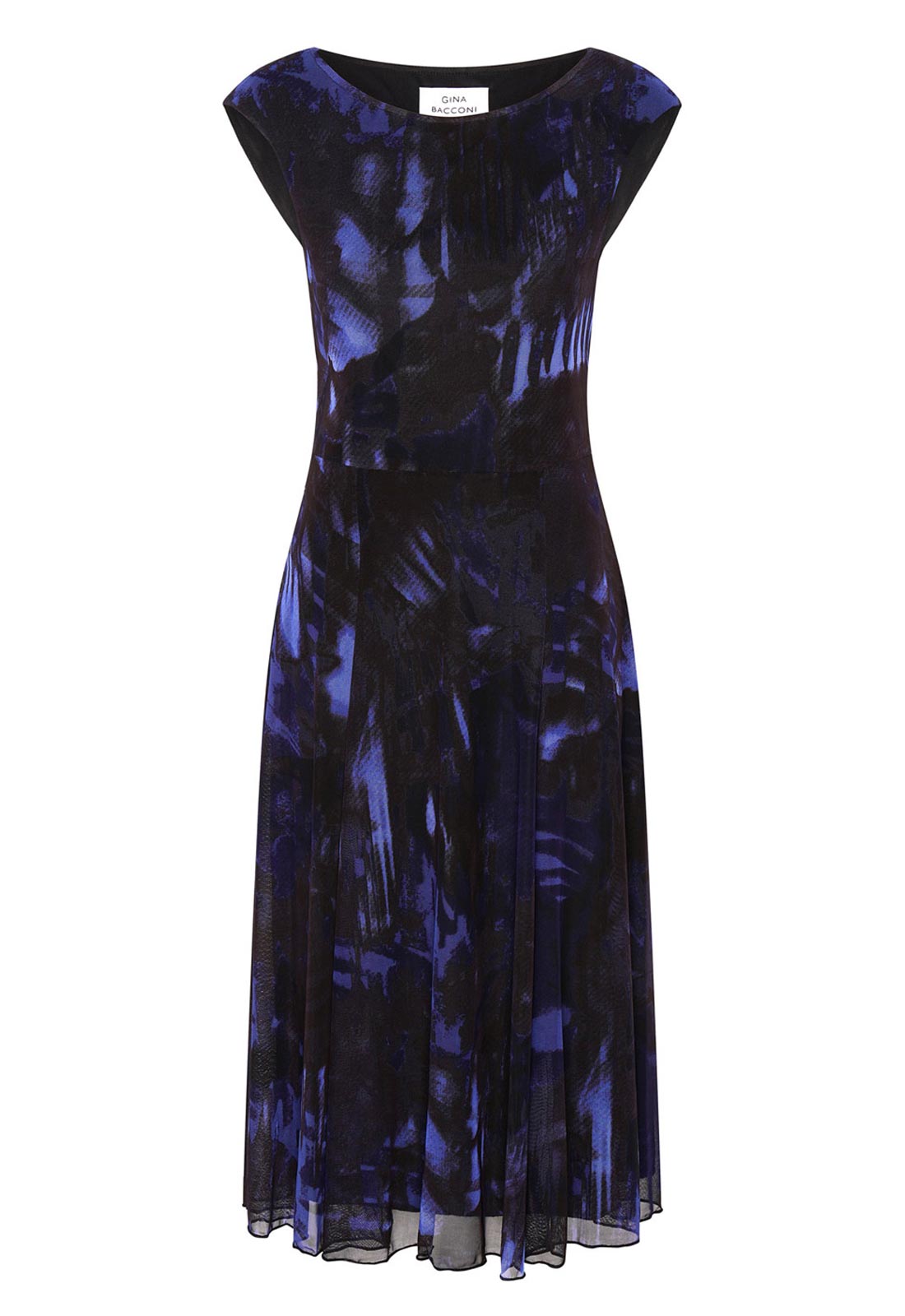Gina Bacconi Black / Blue Winnie Pleated Midi Dress
