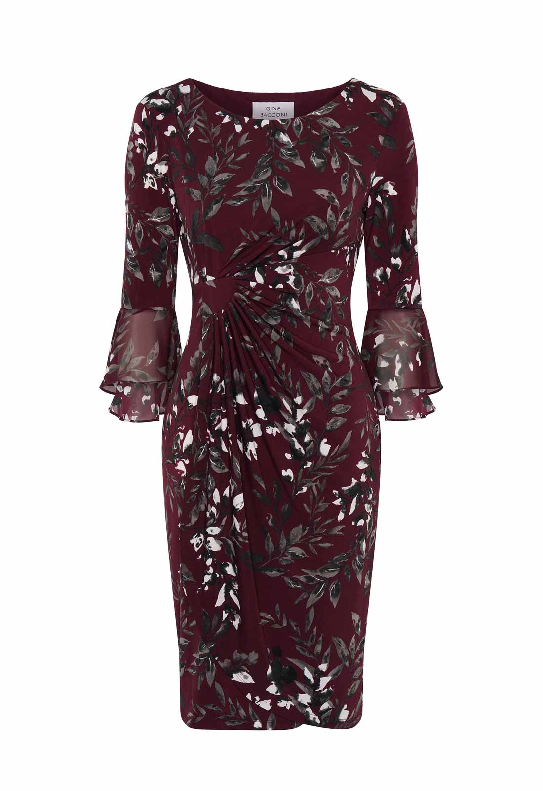 Gina Bacconi Burgundy Kristin Floral Cocktail Dress