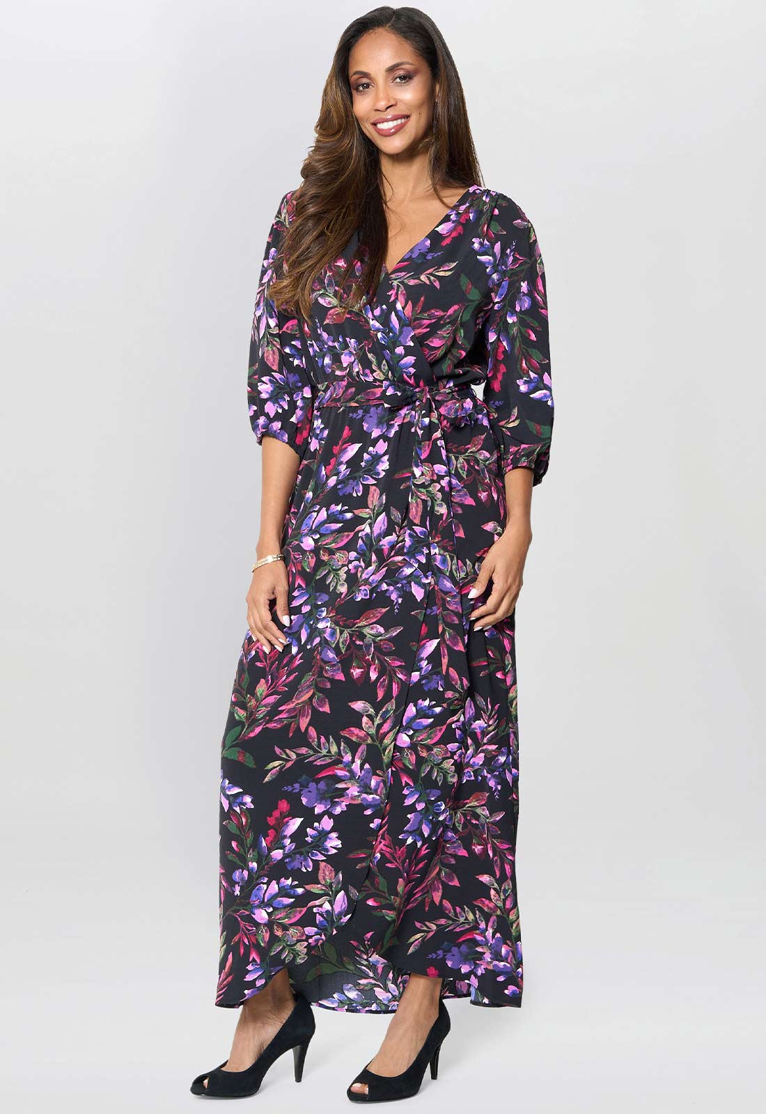 Gina Bacconi Black / Multi Aga Floral Print Dress
