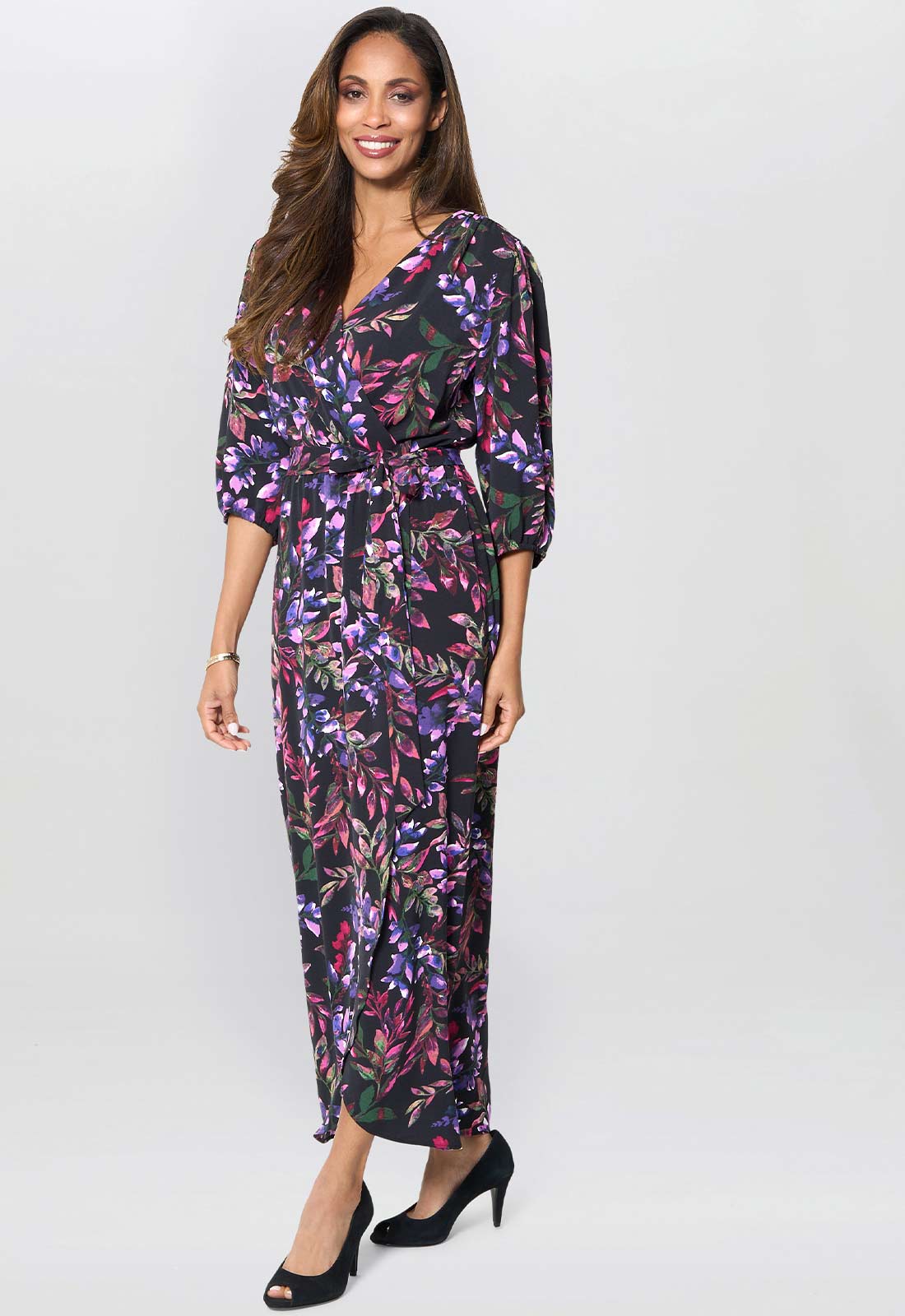 Gina Bacconi Black / Multi Aga Floral Print Dress