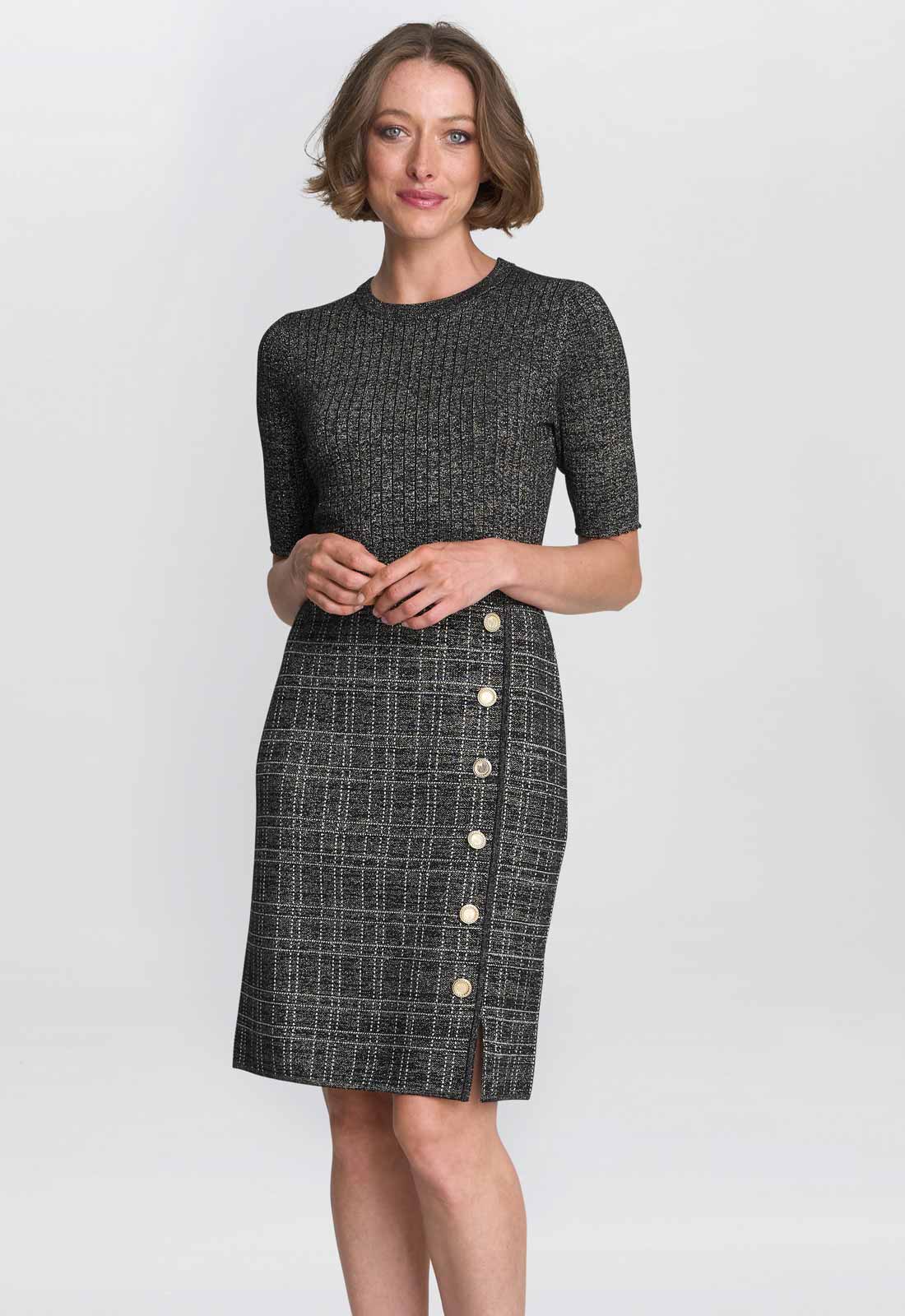 Gina Bacconi Black / Gold Antonella Button Detail Knit Dress