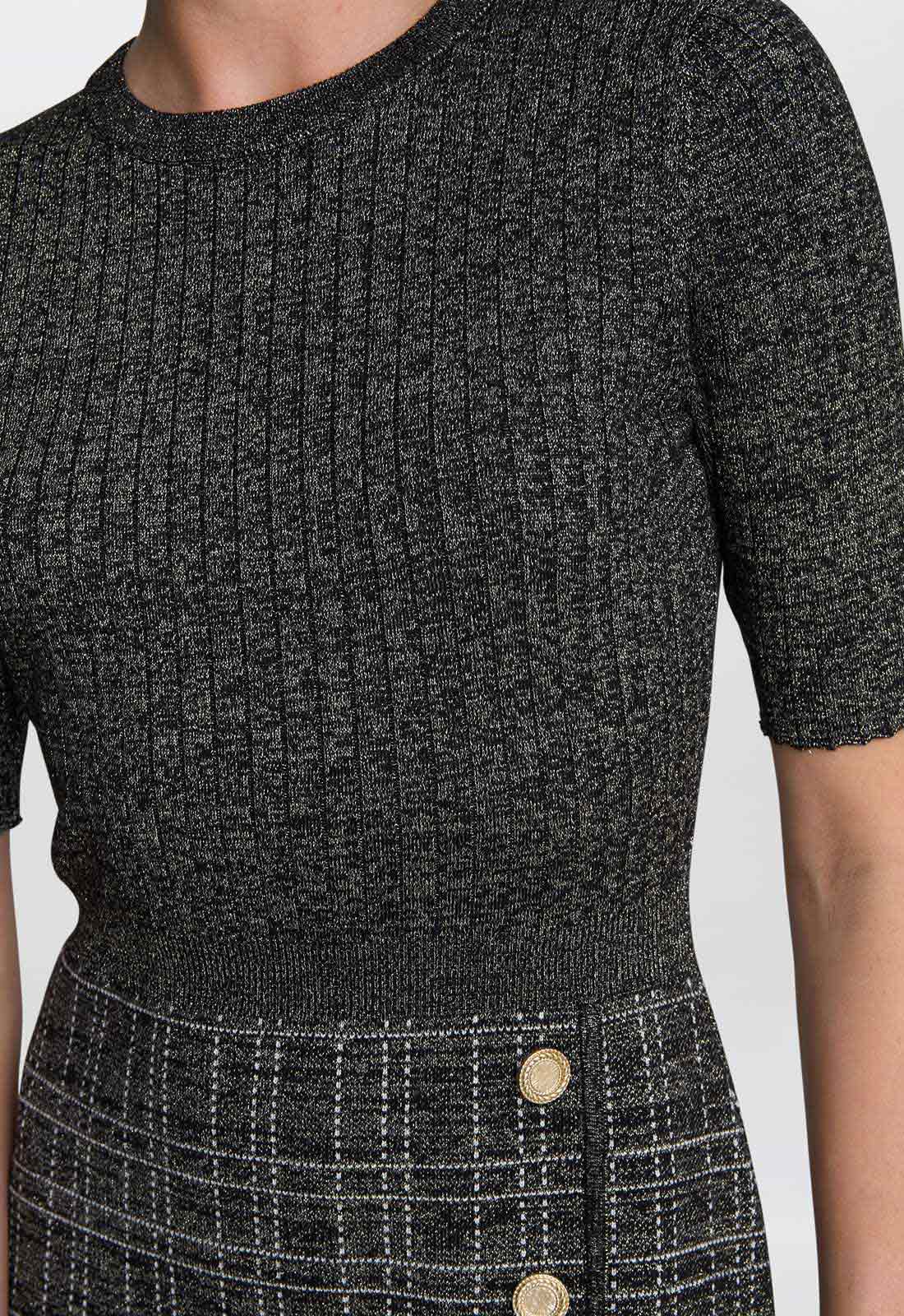 Gina Bacconi Black / Gold Antonella Button Detail Knit Dress 4