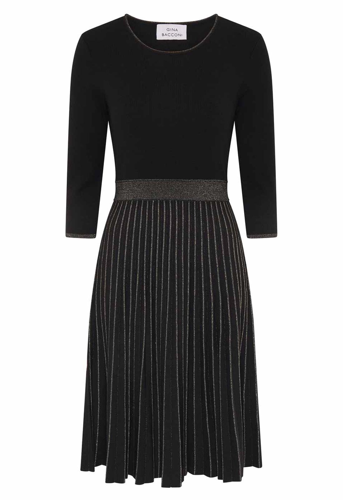 Gina Bacconi Black Apple Pleated Midi Dress