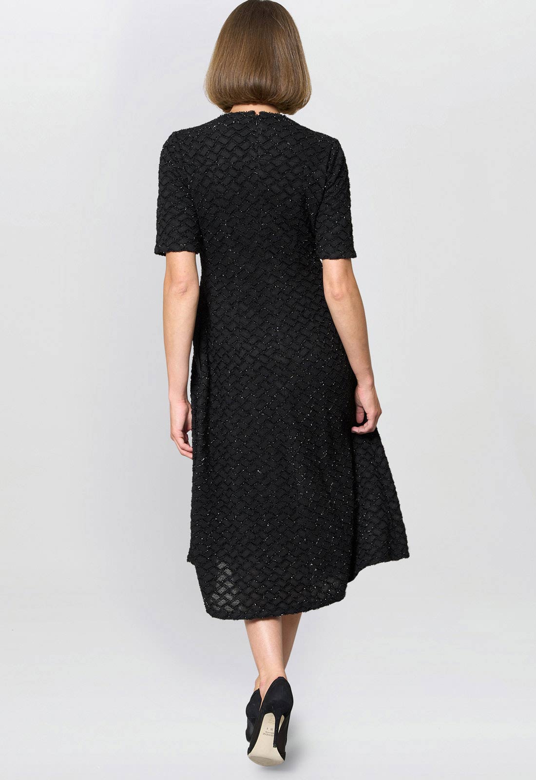 Gina Bacconi Black Charly Textured Fit And Flare Midi Dress