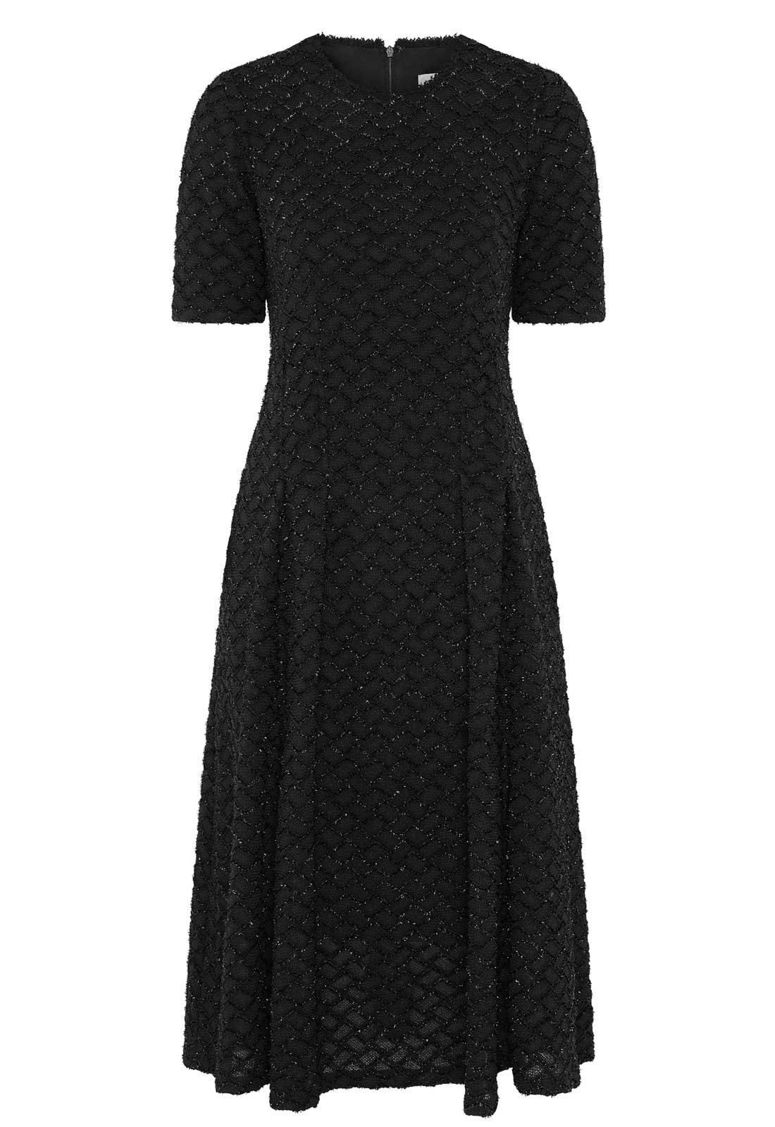 Gina Bacconi Black Charly Textured Fit And Flare Midi Dress