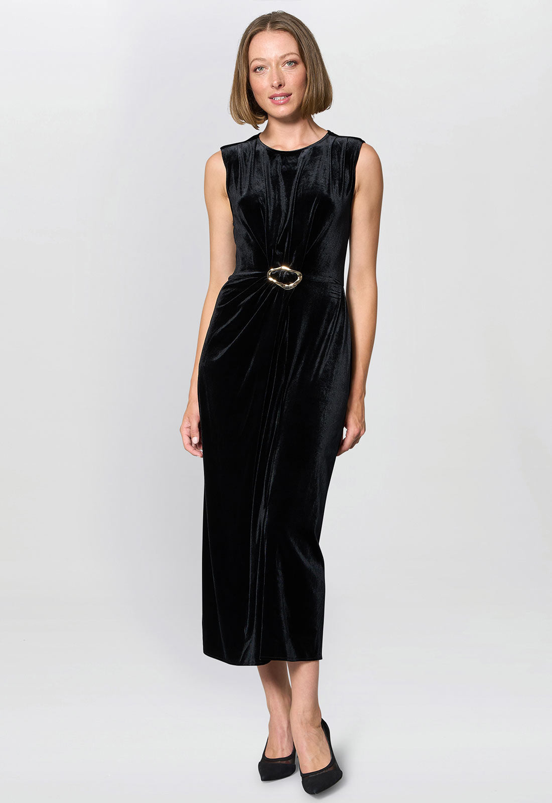 Gina Bacconi Black Claudine Velvet Midi Dress