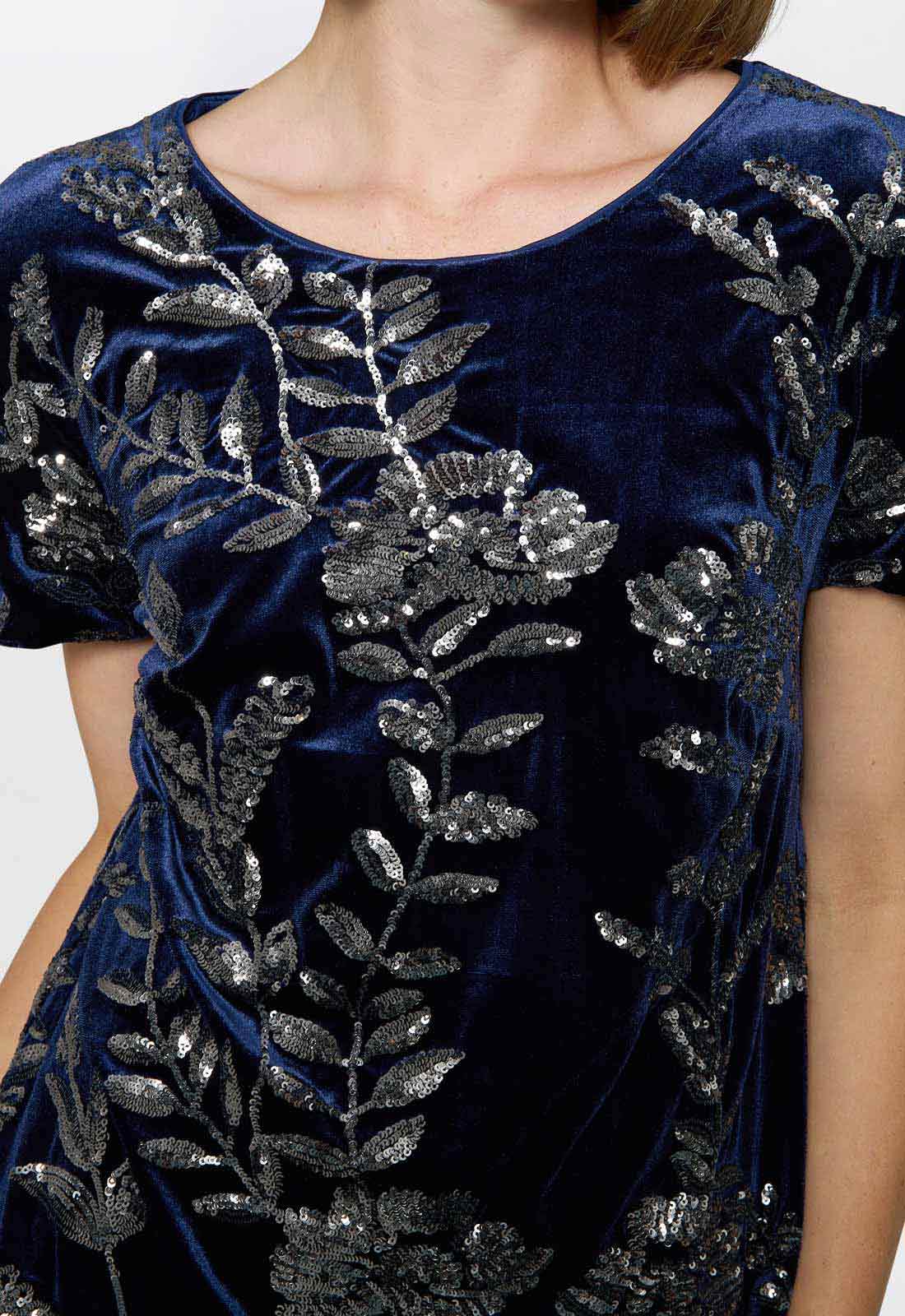 Gina Bacconi Navy Cleopatra Embroidered Velvet Dress 2