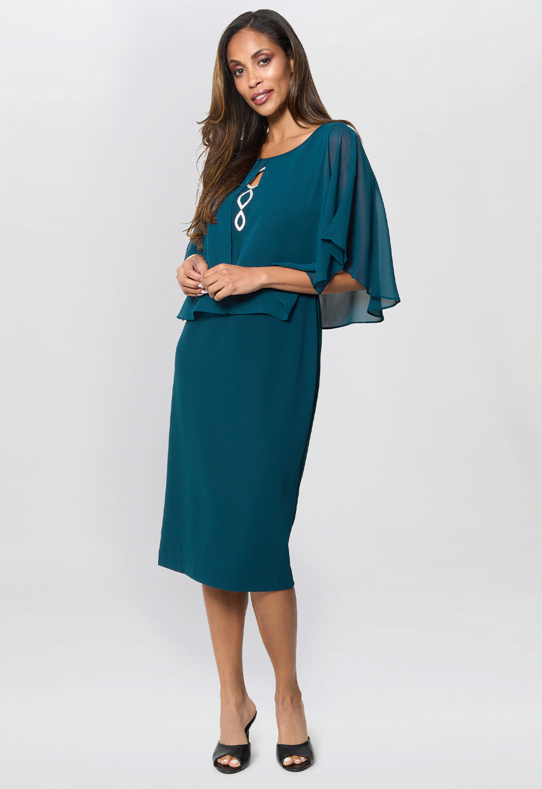 Gina Bacconi Dark Green Cherri Dress With Chiffon Overlay