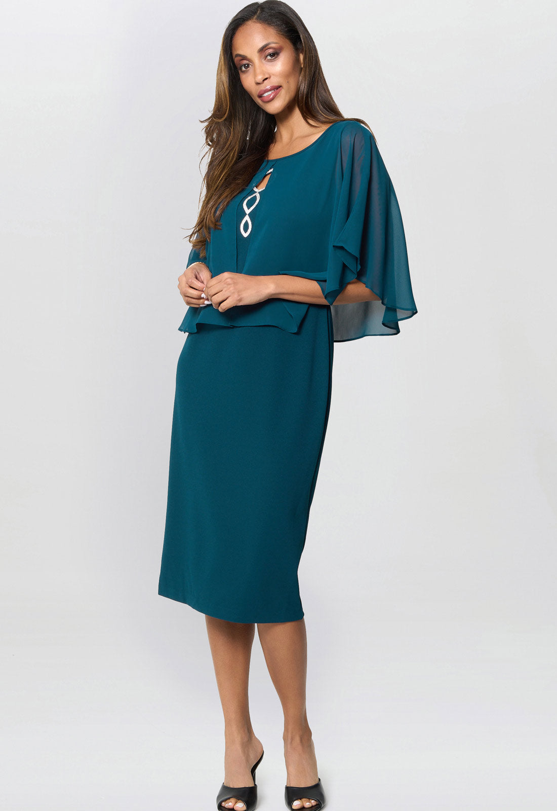 Gina Bacconi Dark Green Cherri Dress With Chiffon Overlay
