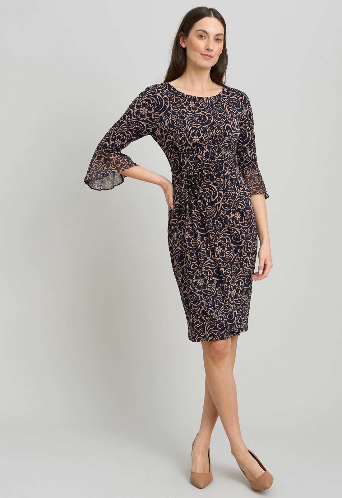 Gina Bacconi NEW BEIGE Nikita Printed Sheath Dress