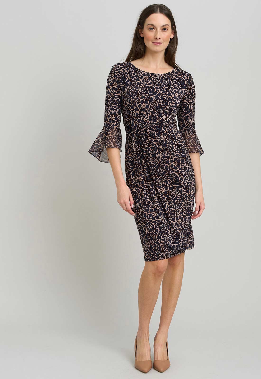 Gina Bacconi NEW BEIGE Nikita Printed Sheath Dress