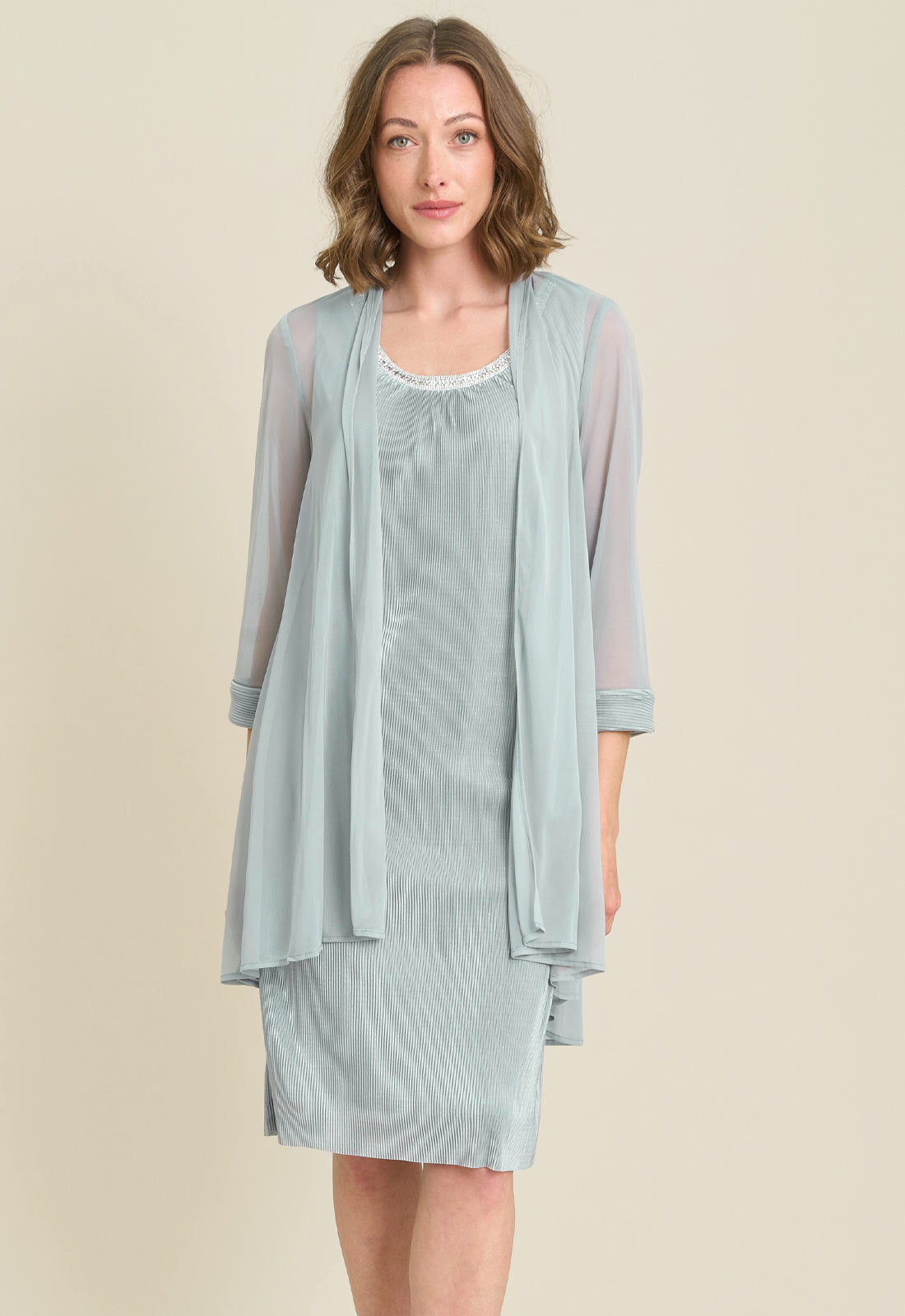 Gina Bacconi SAGE Sue-Ann Pleated Dress And Chiffon Jacket