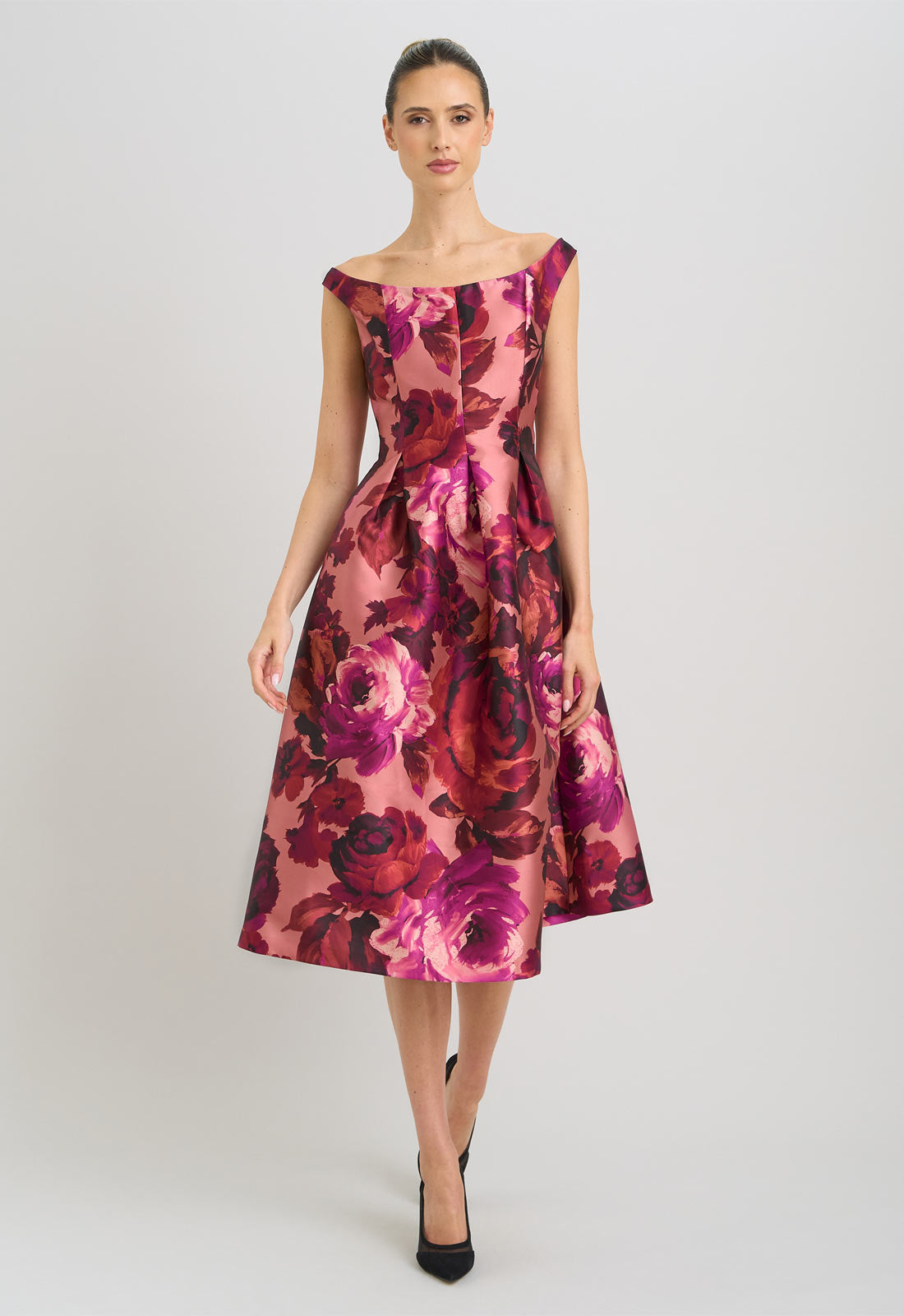 Gina Bacconi Pink Floral Talia Fit & Flare Midi Dress
