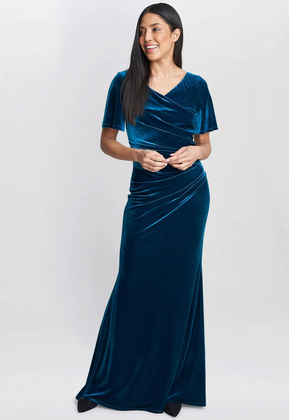 Gina Bacconi Teal Minka Velvet Maxi Dress