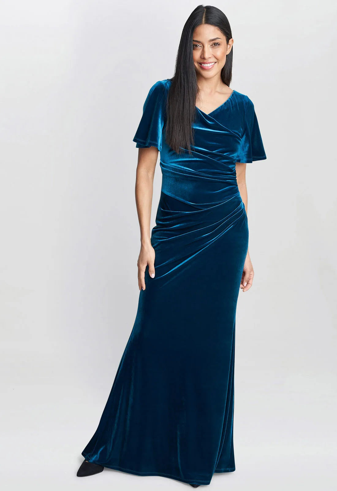 Gina Bacconi Teal Minka Velvet Maxi Dress