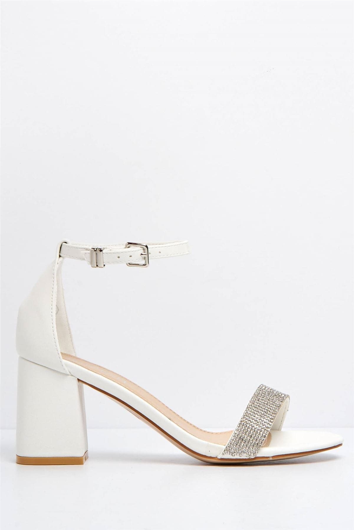 Asti Block Heel Ankle Strap Sandal in White Heels Miss Diva 