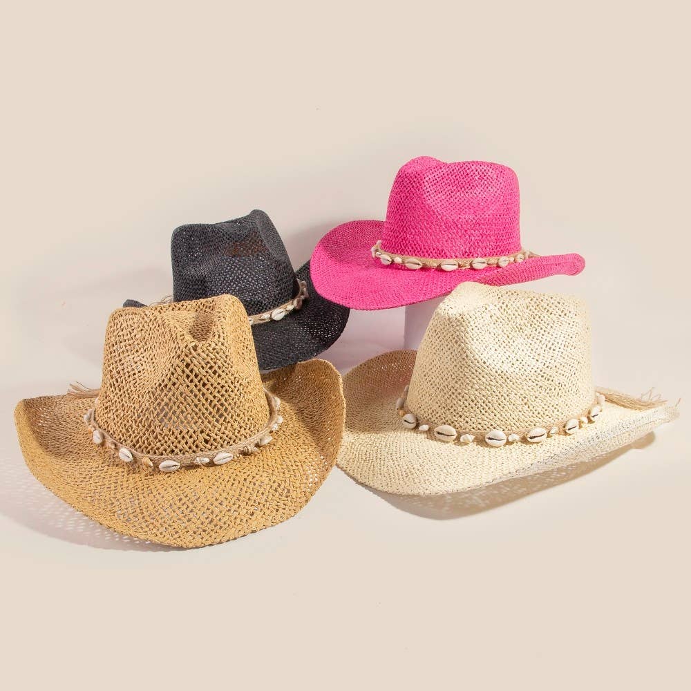 Soul Of Sita Straw Weave Cowrie Shell Rope Strap Cowboy Hat: Iv