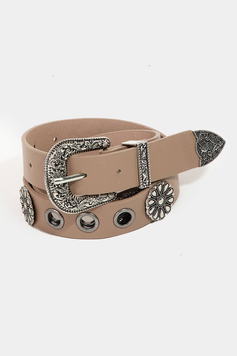 Soul Of Sita Western Etched Buckle Vegan Leather Belt: Ka