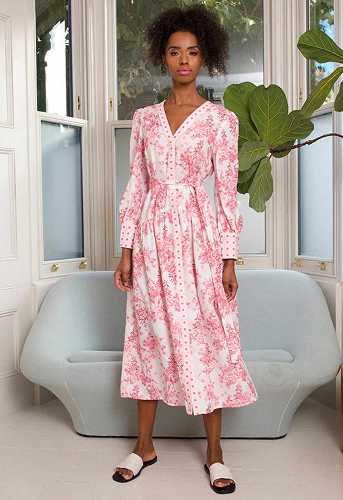 Raishma Studio Pink Aaliyah Floral Midi Dress-0