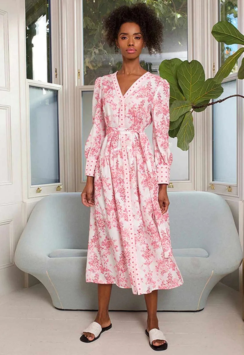 Raishma Studio Pink Aaliyah Floral Midi Dress