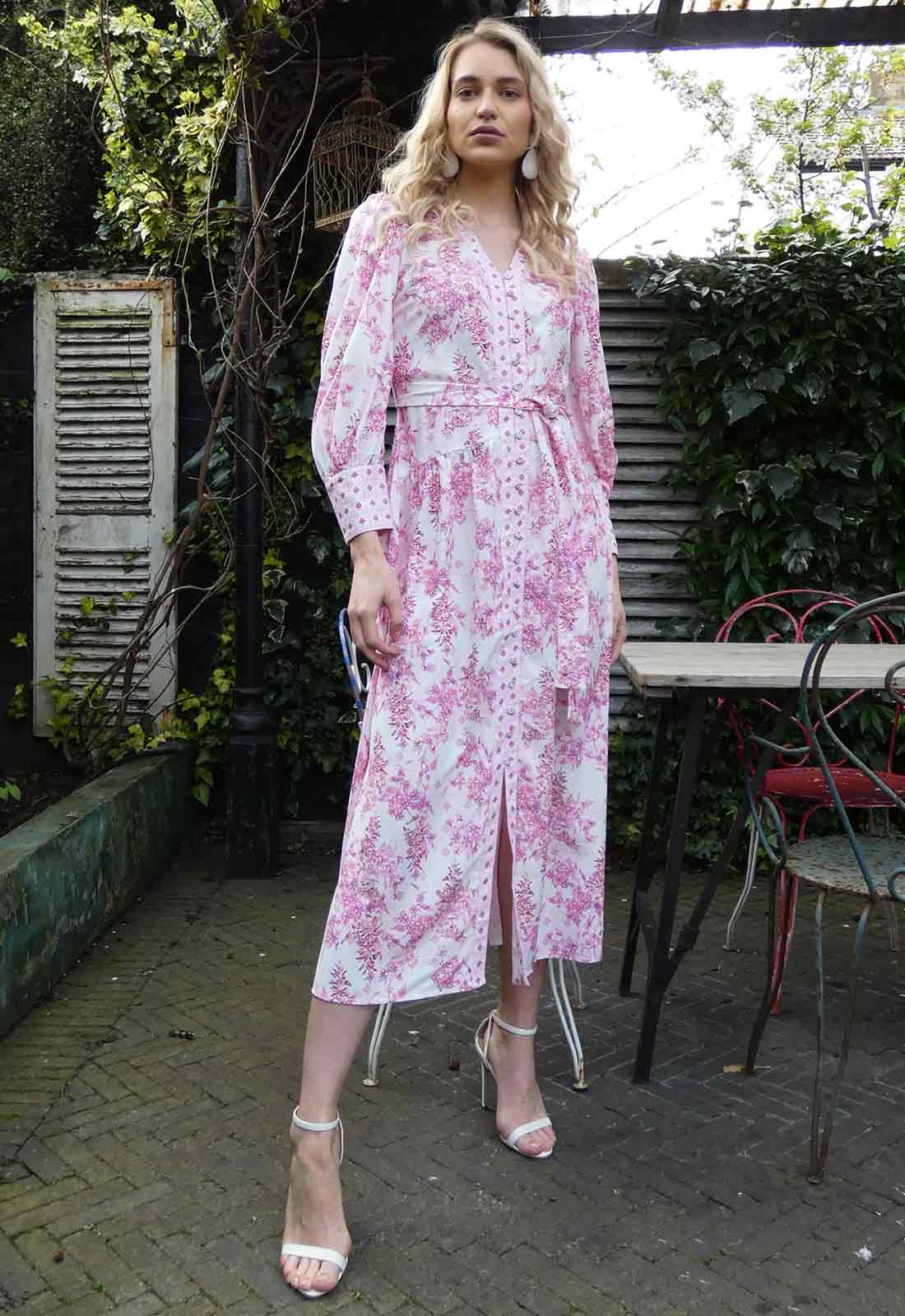 Raishma Studio Pink Aaliyah Floral Midi Dress-112179