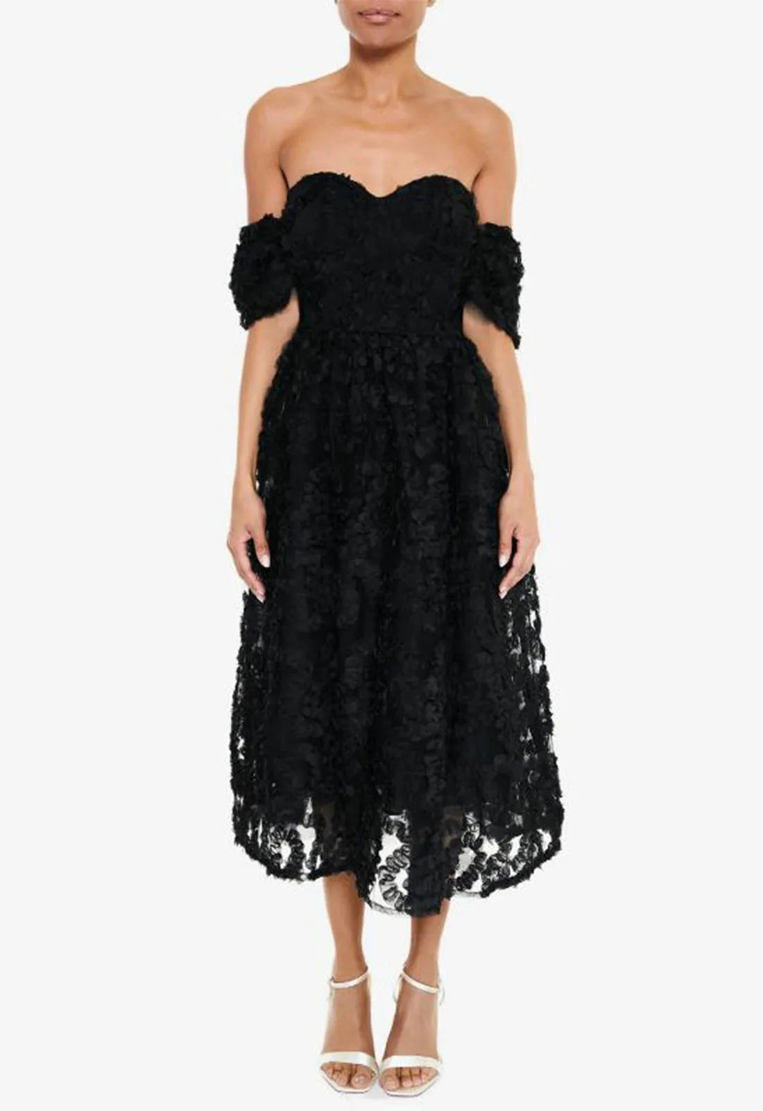 True Decadence Black 3D Floral Midi Dress-115712