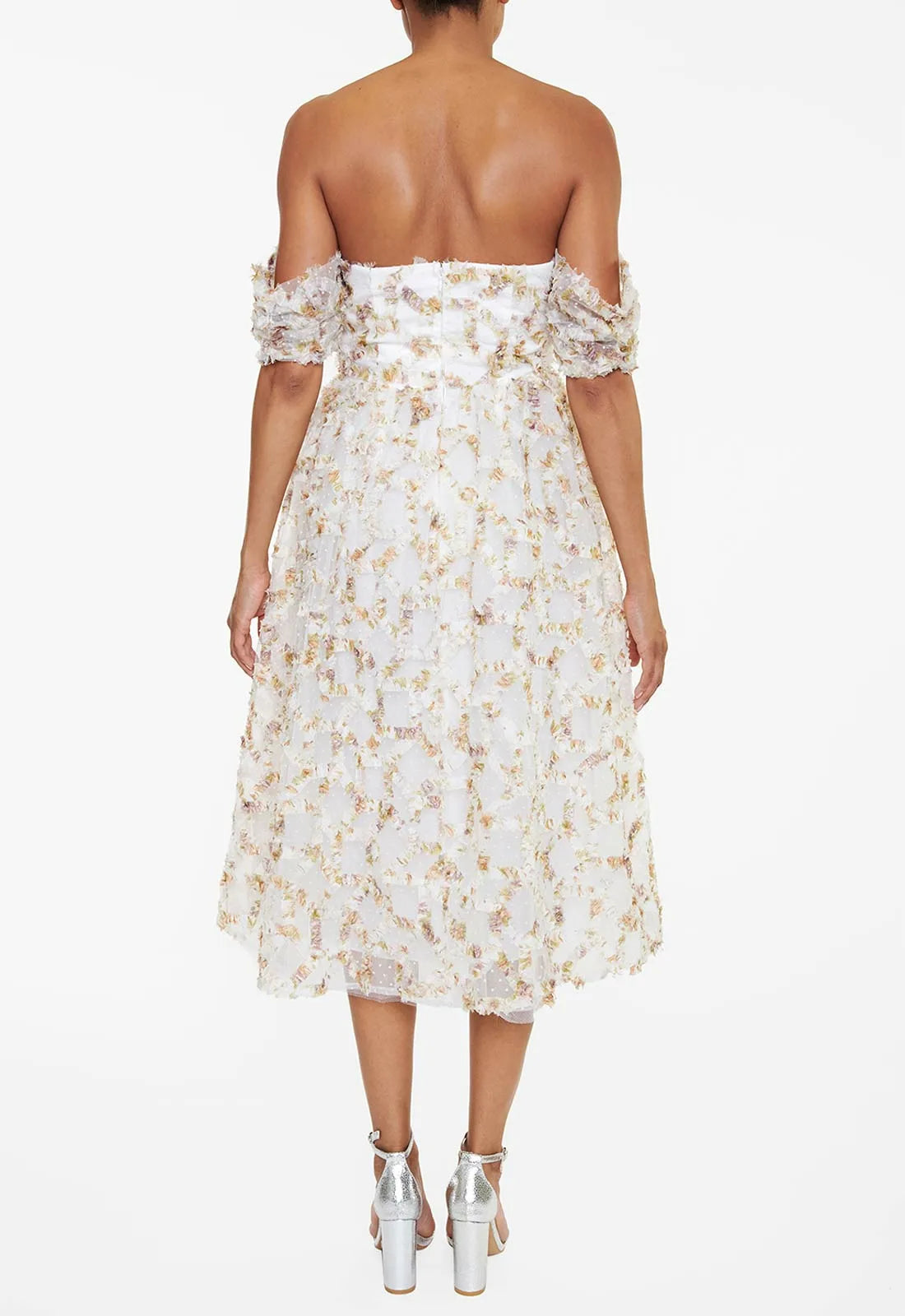 True Decadence White 3D Floral Bardot Dress-115009