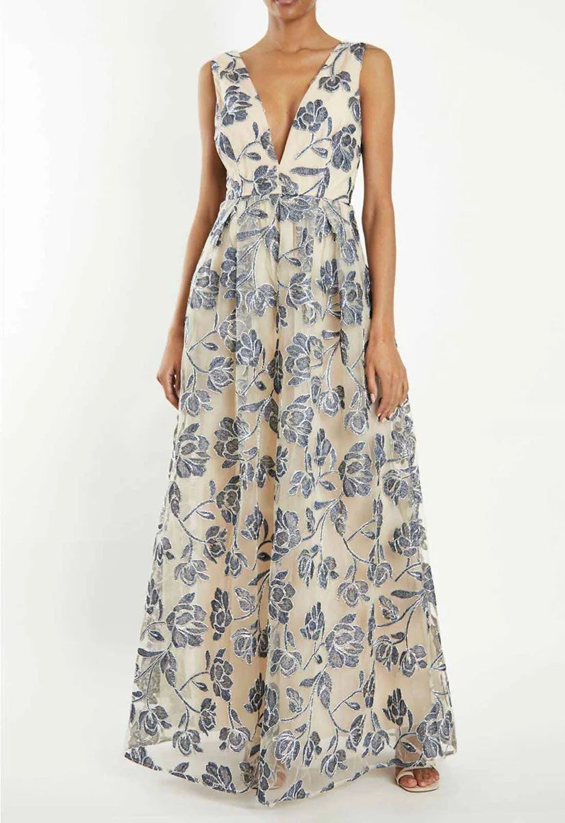 True Decadence Blue Embroidered Maxi Dress