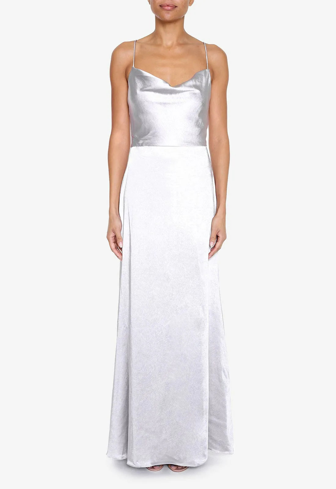 True Decadence Silver Satin Cowl Neck Maxi Dress-0