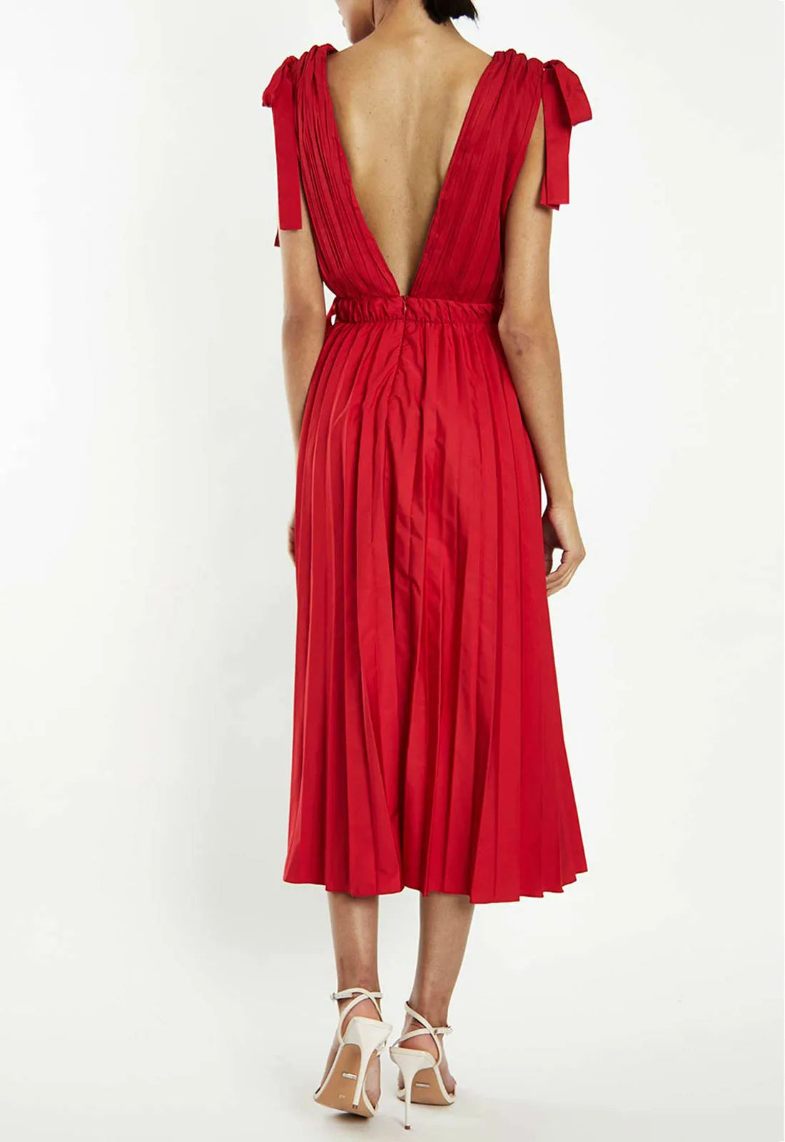 True Decadence Red Pleated Midi Dress-115726