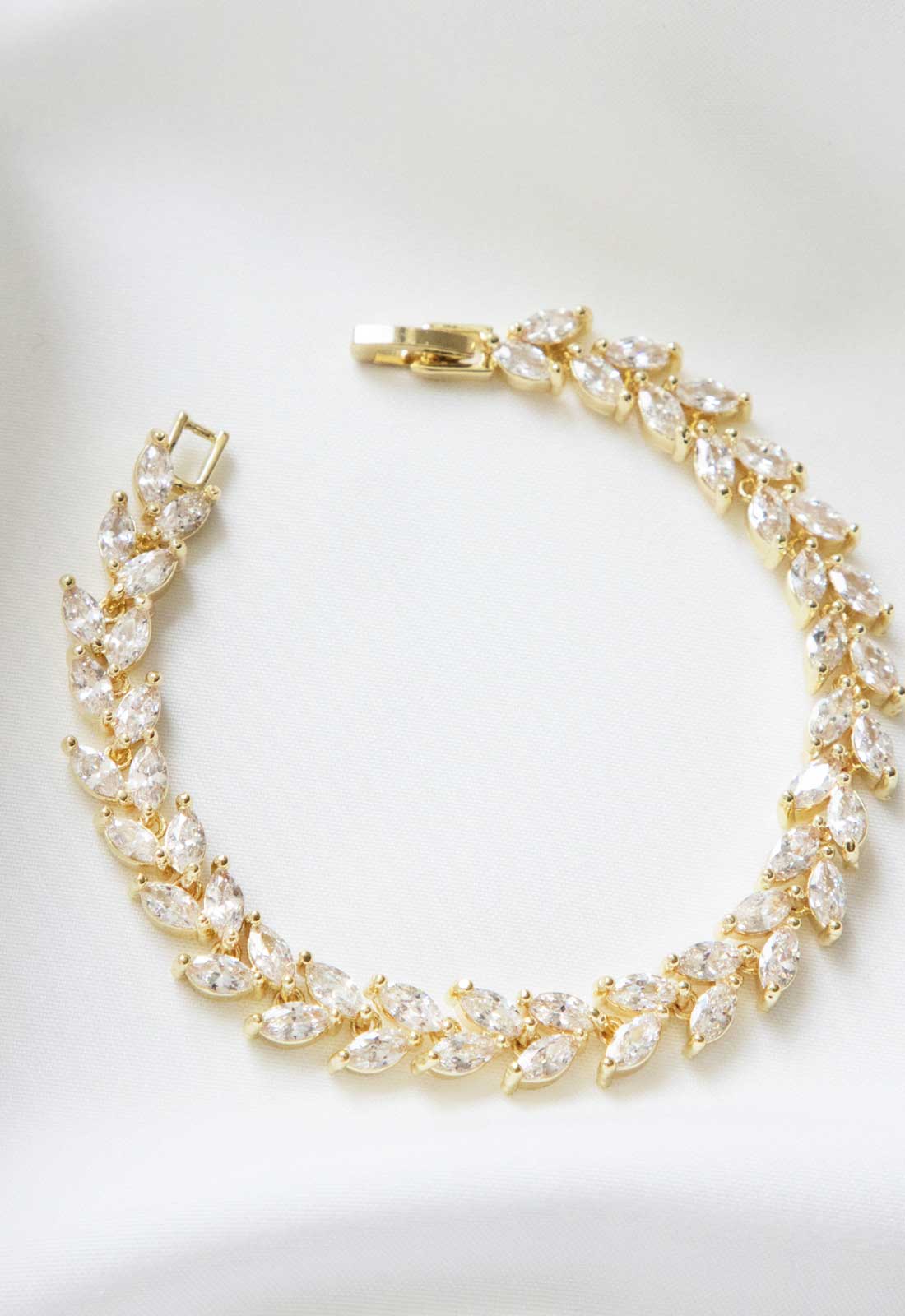 Always Chic Gold Crystal Leaf Tennis Bracelet-91659