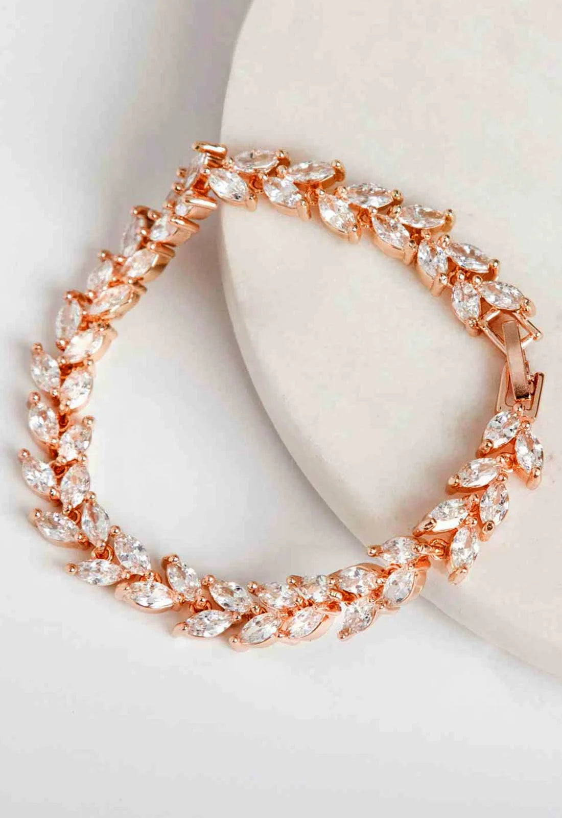 Always Chic Rose Gold Crystal Leaf Tennis Bracelet-0