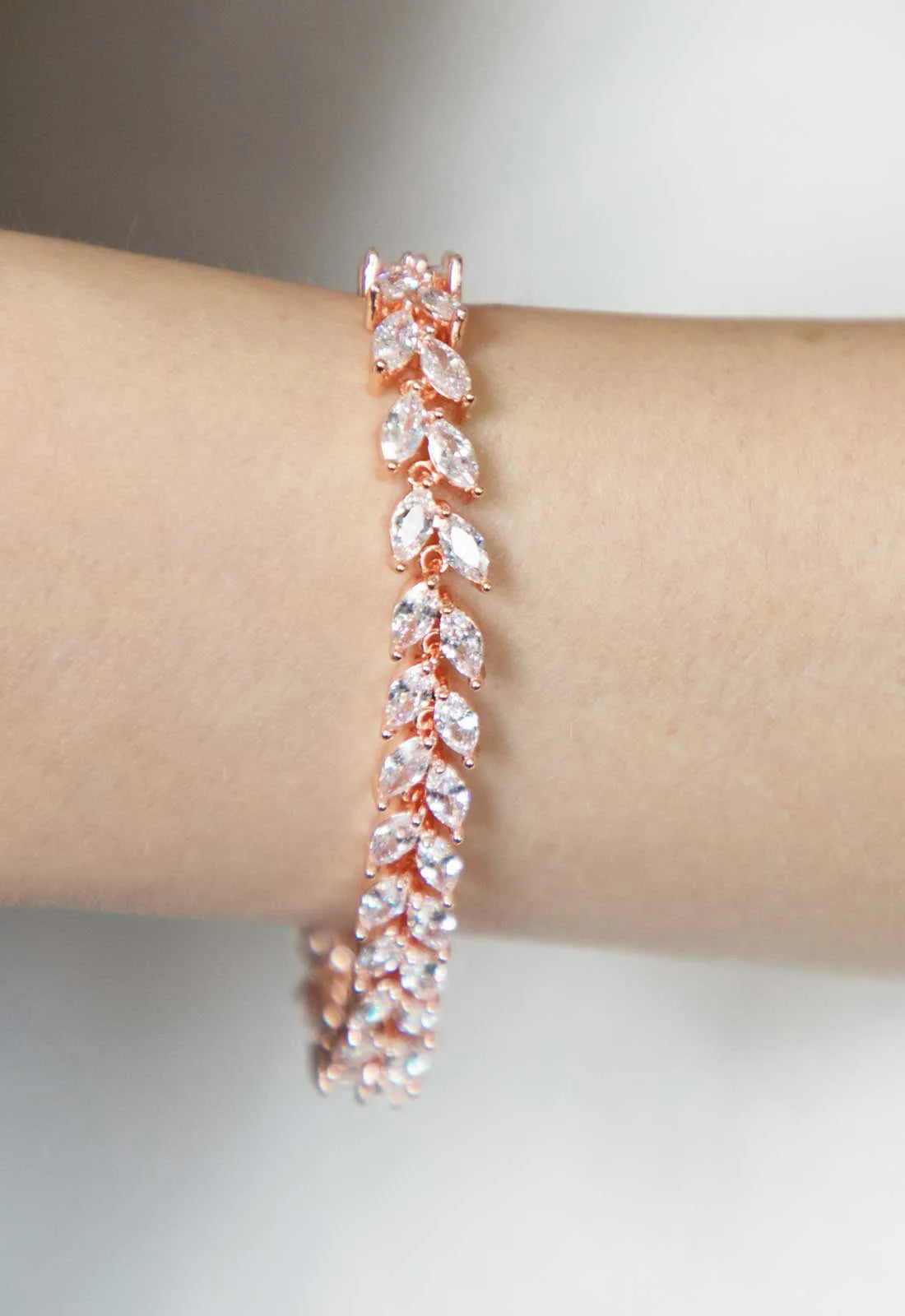 Always Chic Rose Gold Crystal Leaf Tennis Bracelet-91654