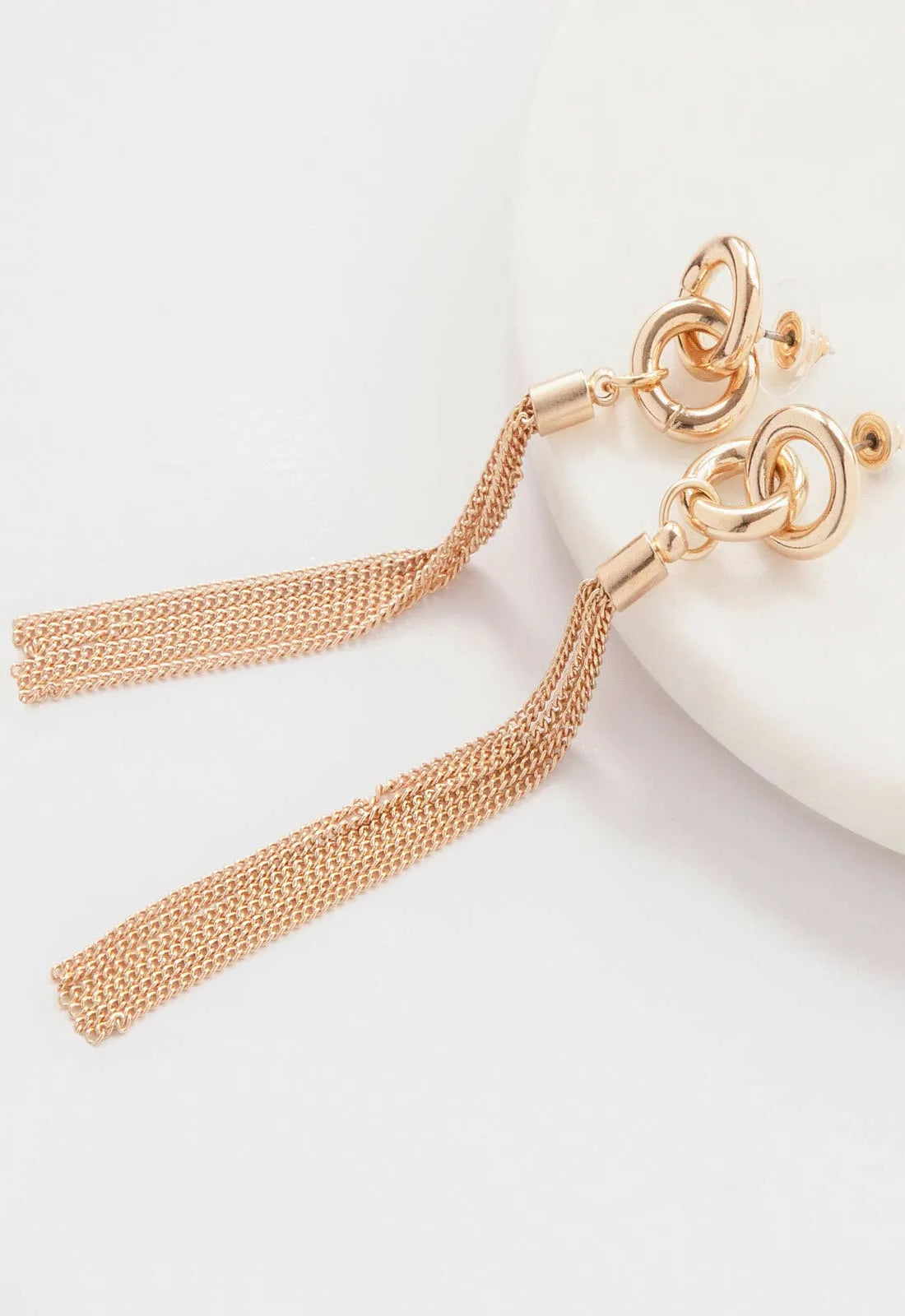 Always Chic Gold Knot and Tassel Earrings-0