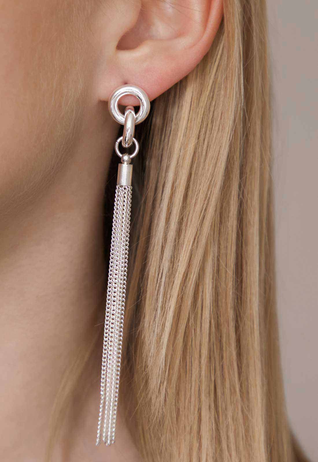 Always Chic Silver Knot and Tassel Earrings-91854