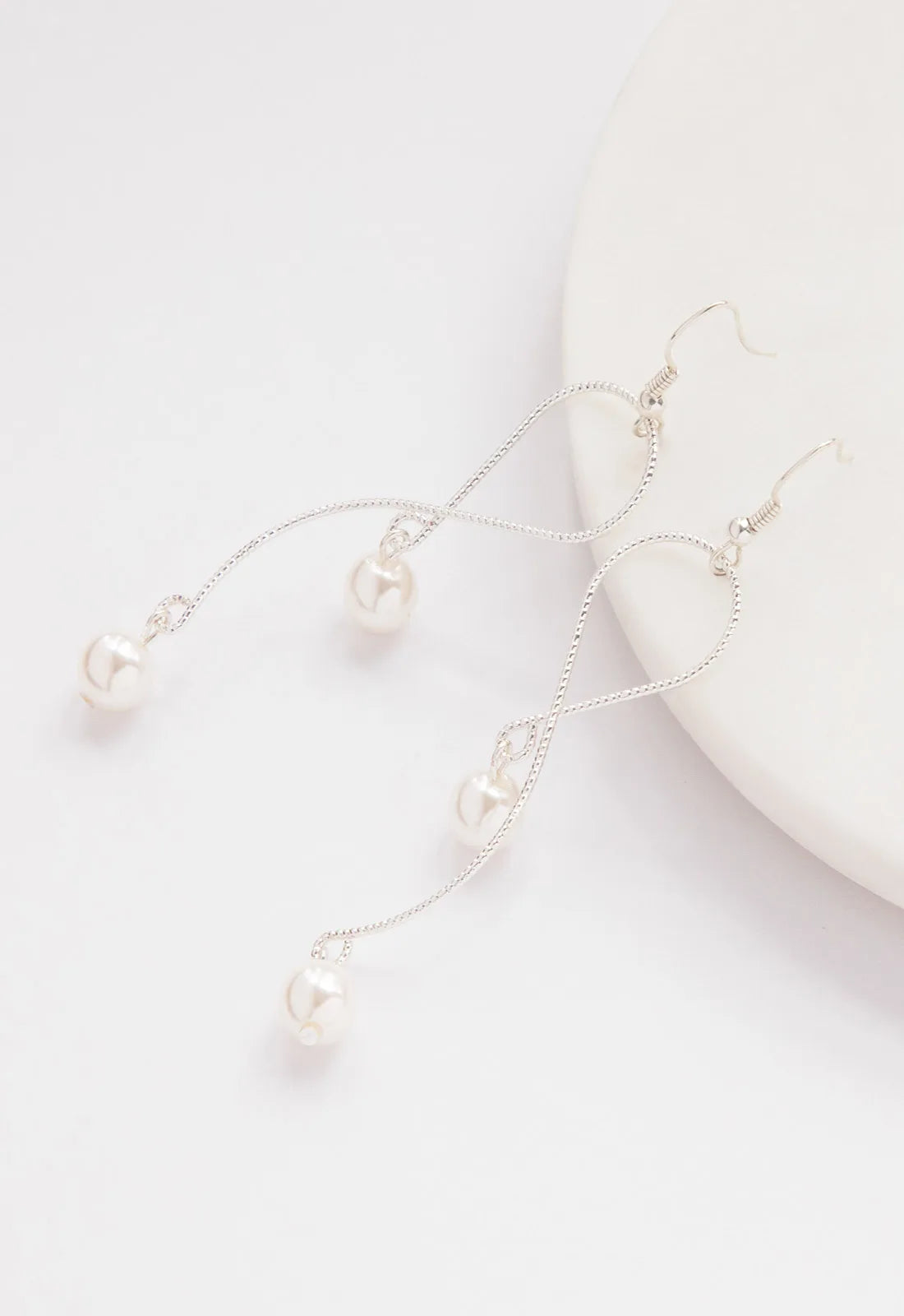 Always Chic Silver Pearl Snake Chain Earrings-0