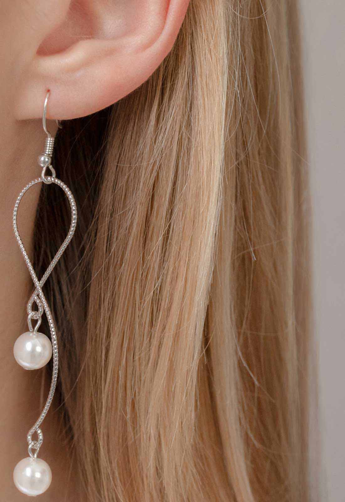 Always Chic Silver Pearl Snake Chain Earrings-91869