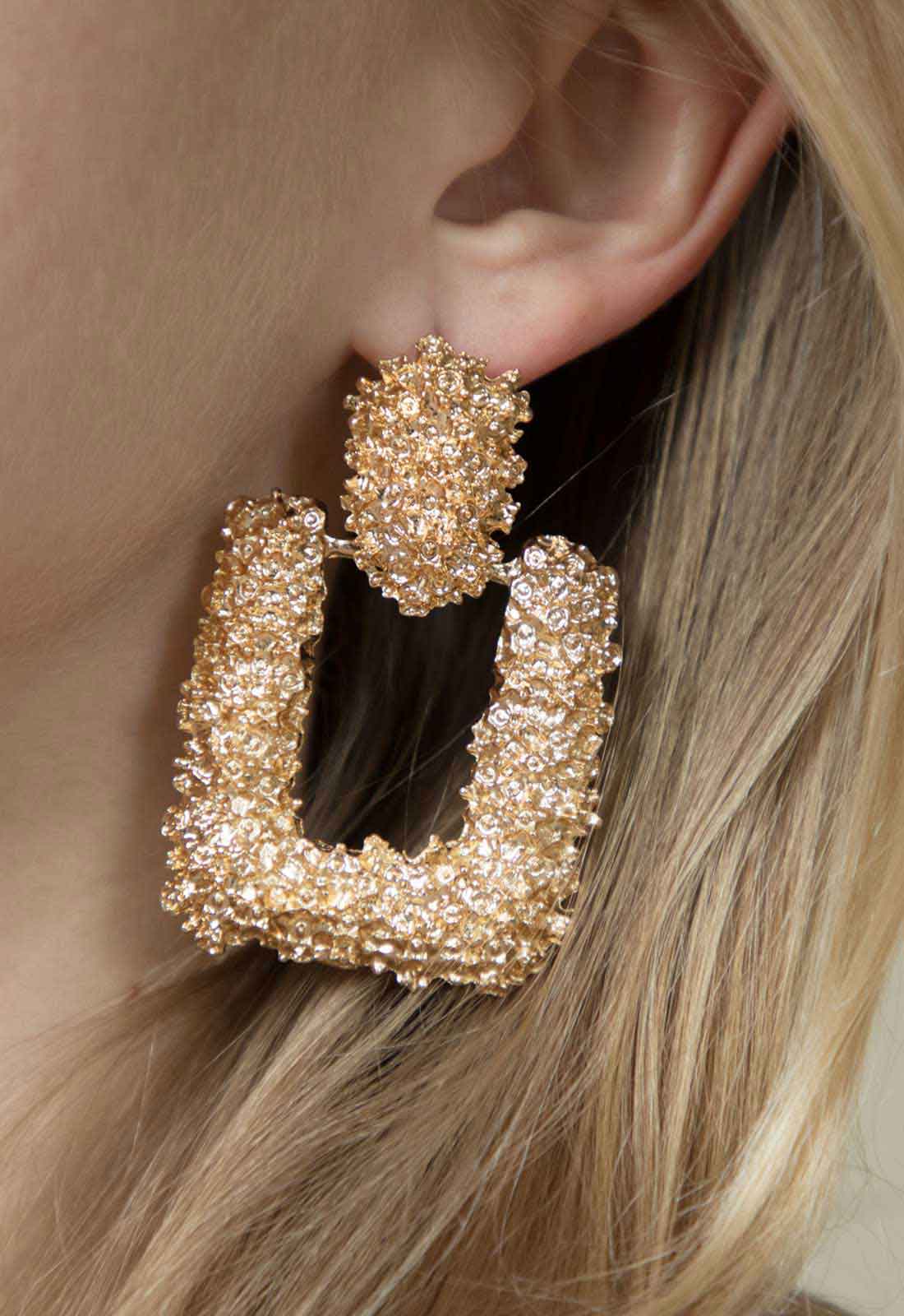 Always Chic Gold Textured Square Earrings-91882