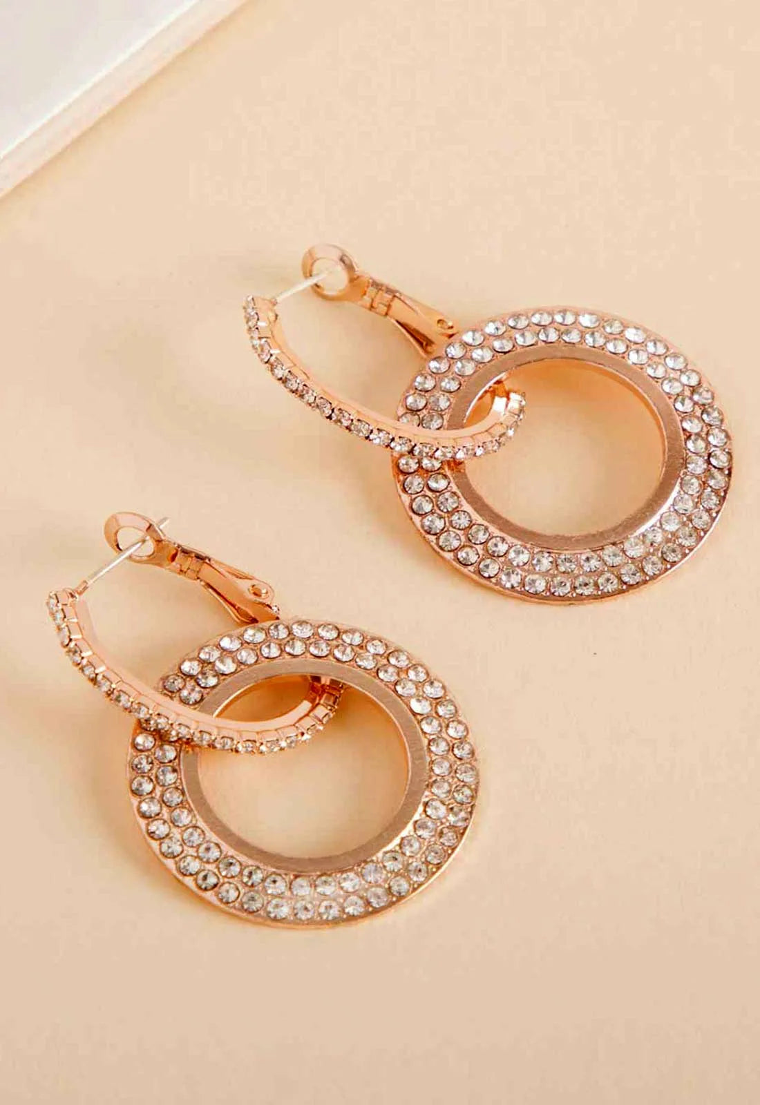 Always Chic Rose Gold Crystal Double Hoop Earrings-92068
