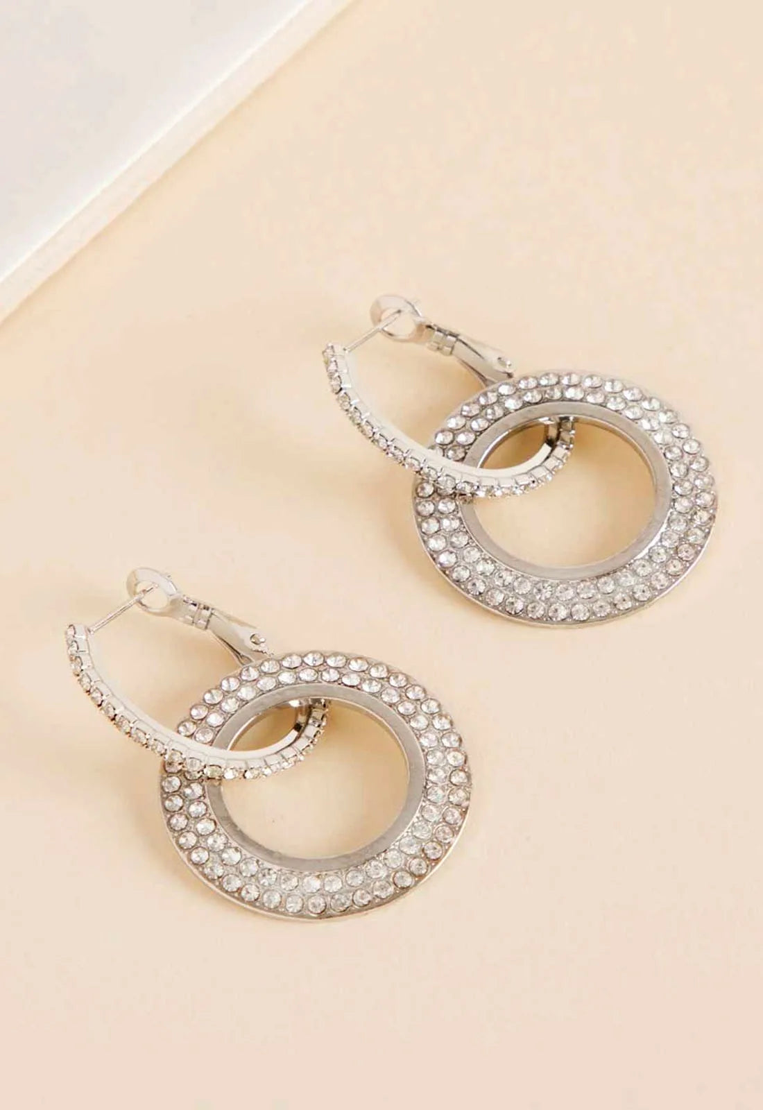 Always Chic Silver Crystal Double Hoop Earrings-0