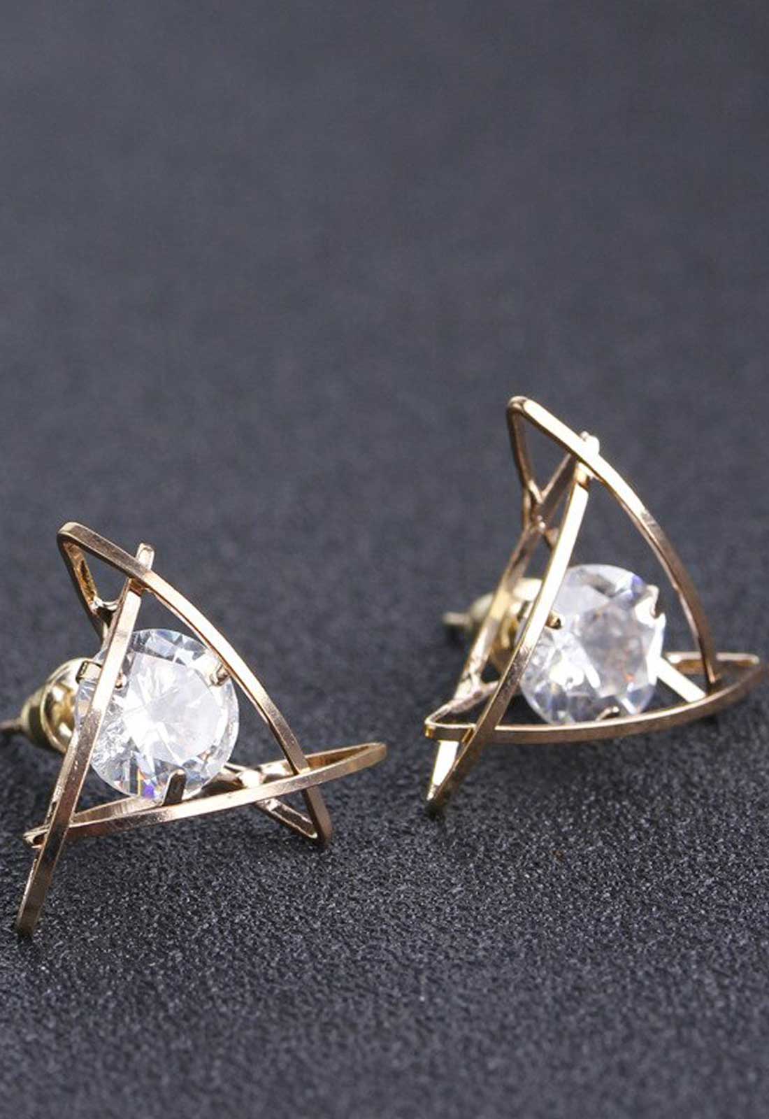 Always Chic Gold Triangle Diamante Stud Earrings-0