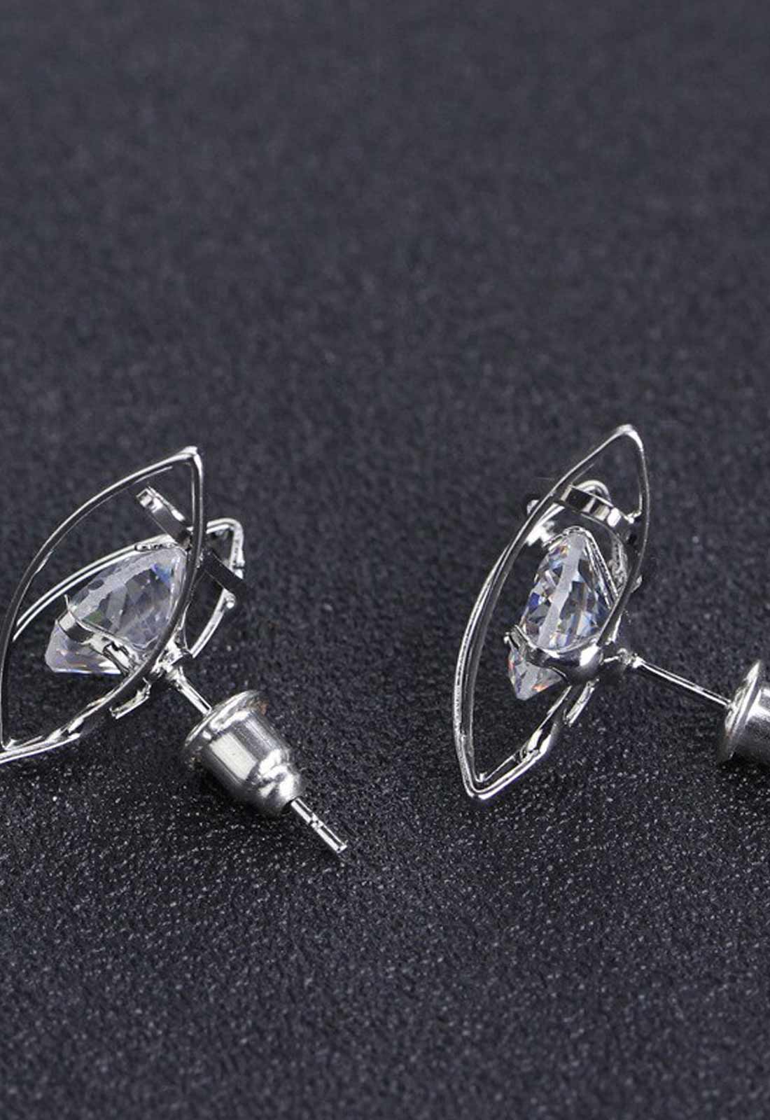 Always Chic Silver Triangle Diamante Stud Earrings-66152